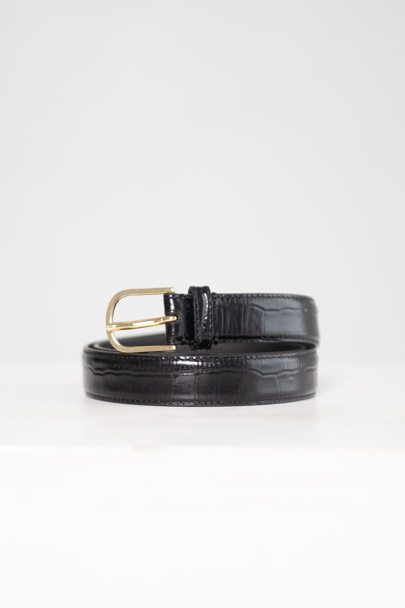Totême - Slim Trouser Leather Belt, Black Croco