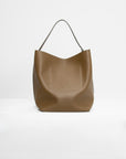 Belted Grained-Leather Tote, Dark Taupe