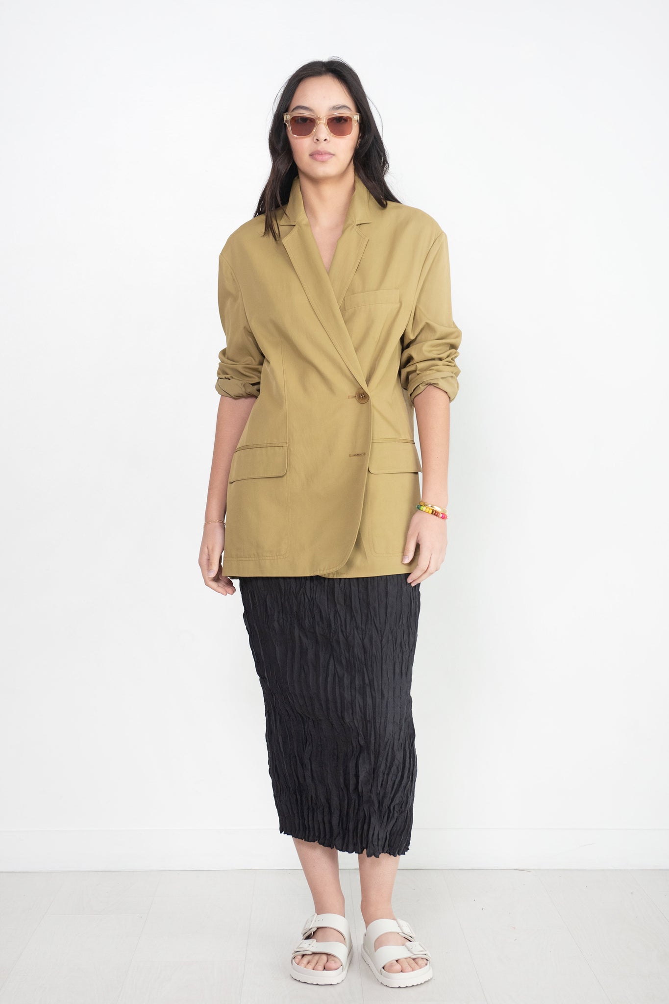 Totême - Crinkled Silk Midi Skirt, Black