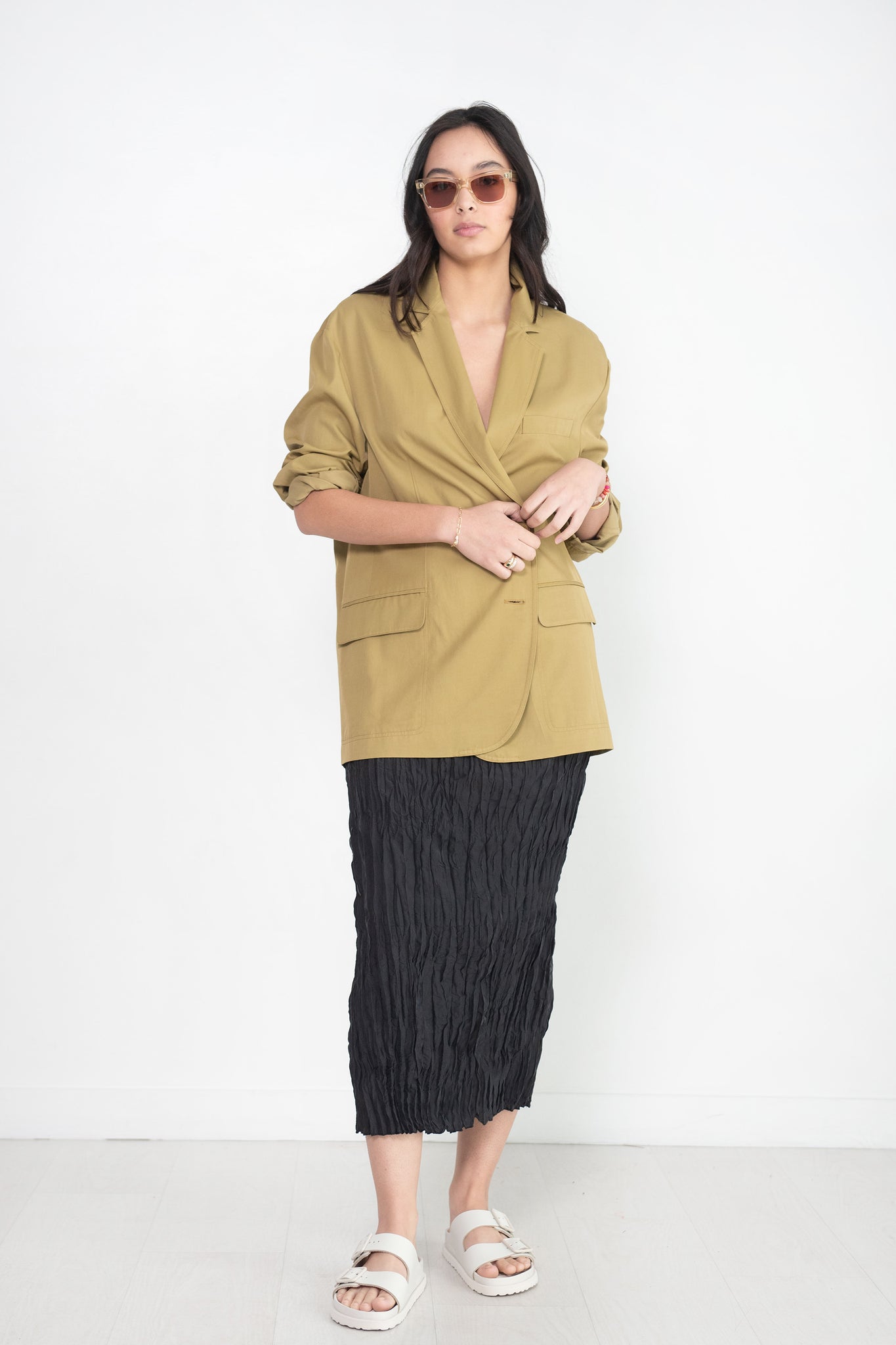 Totême - Crinkled Silk Midi Skirt, Black