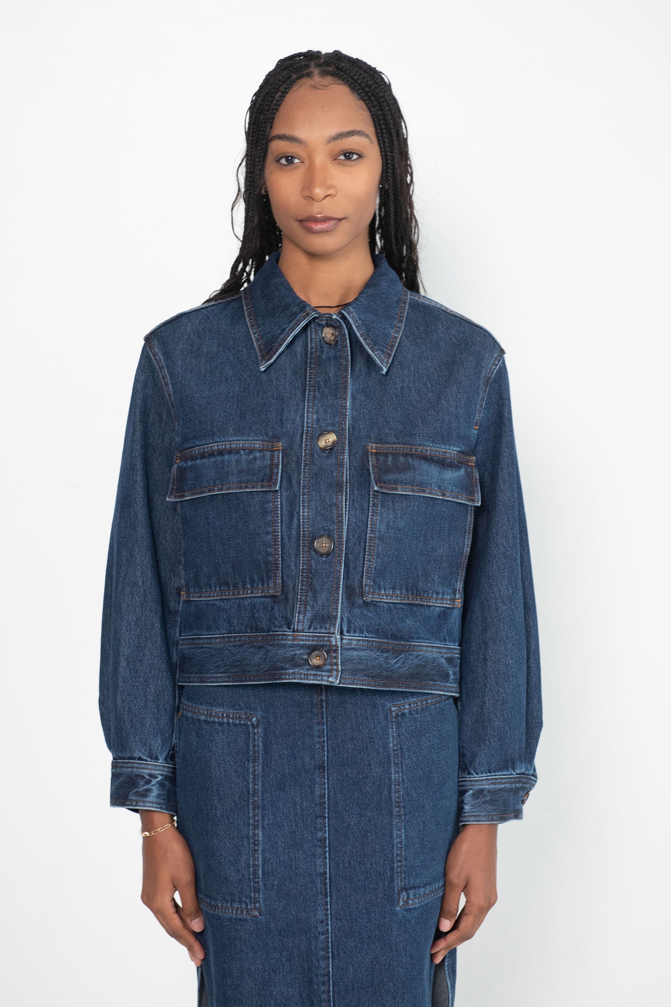 Totême - Cropped Denim Jacket, Dark Blue