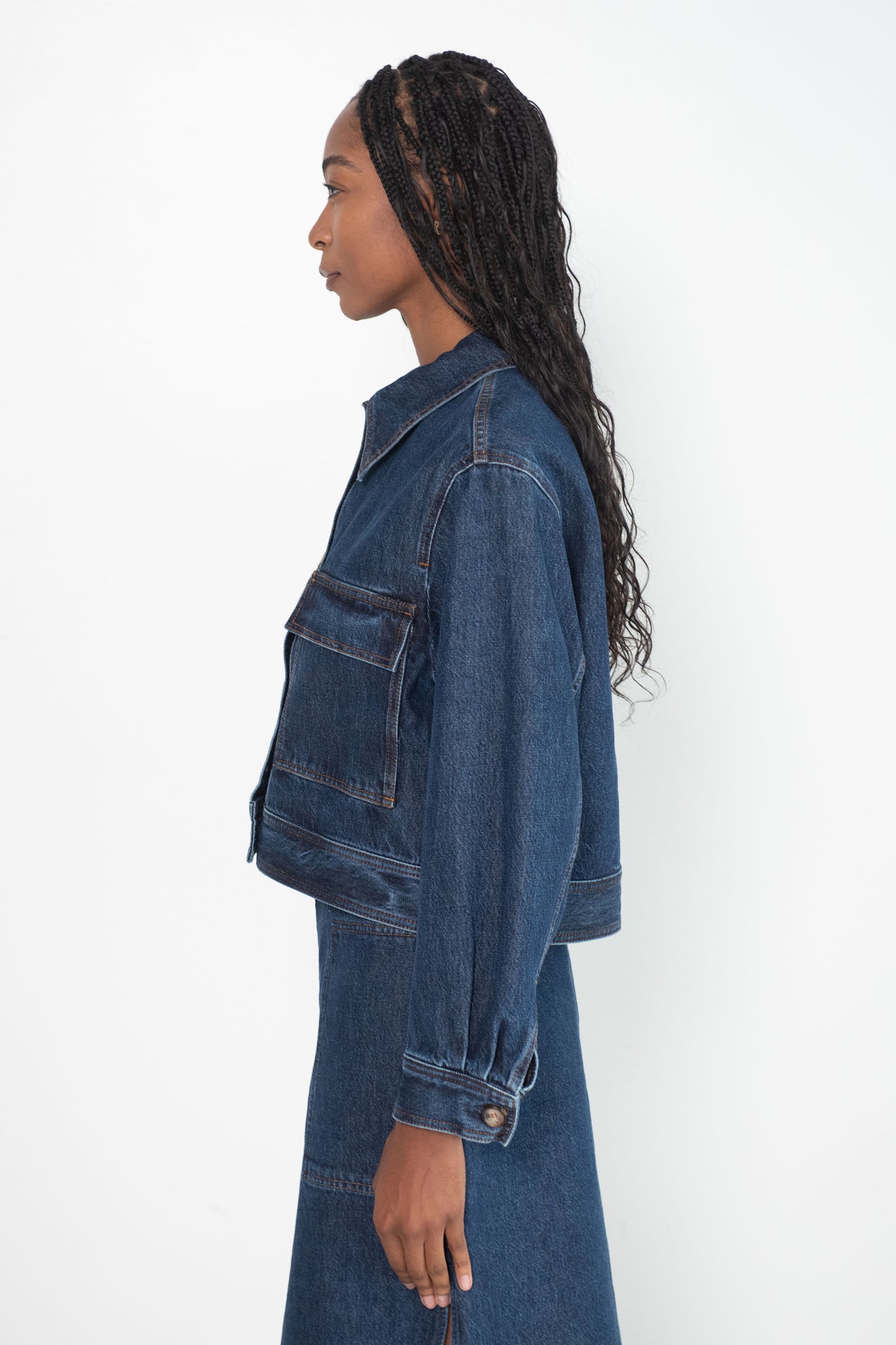 Totême - Cropped Denim Jacket, Dark Blue