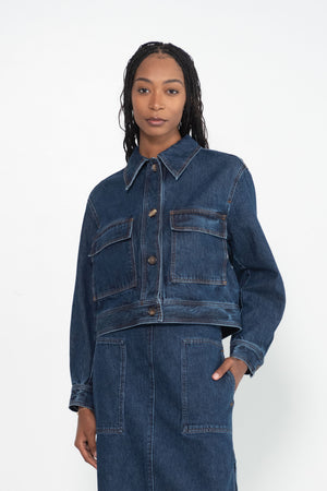 Totême - Cropped Denim Jacket, Dark Blue