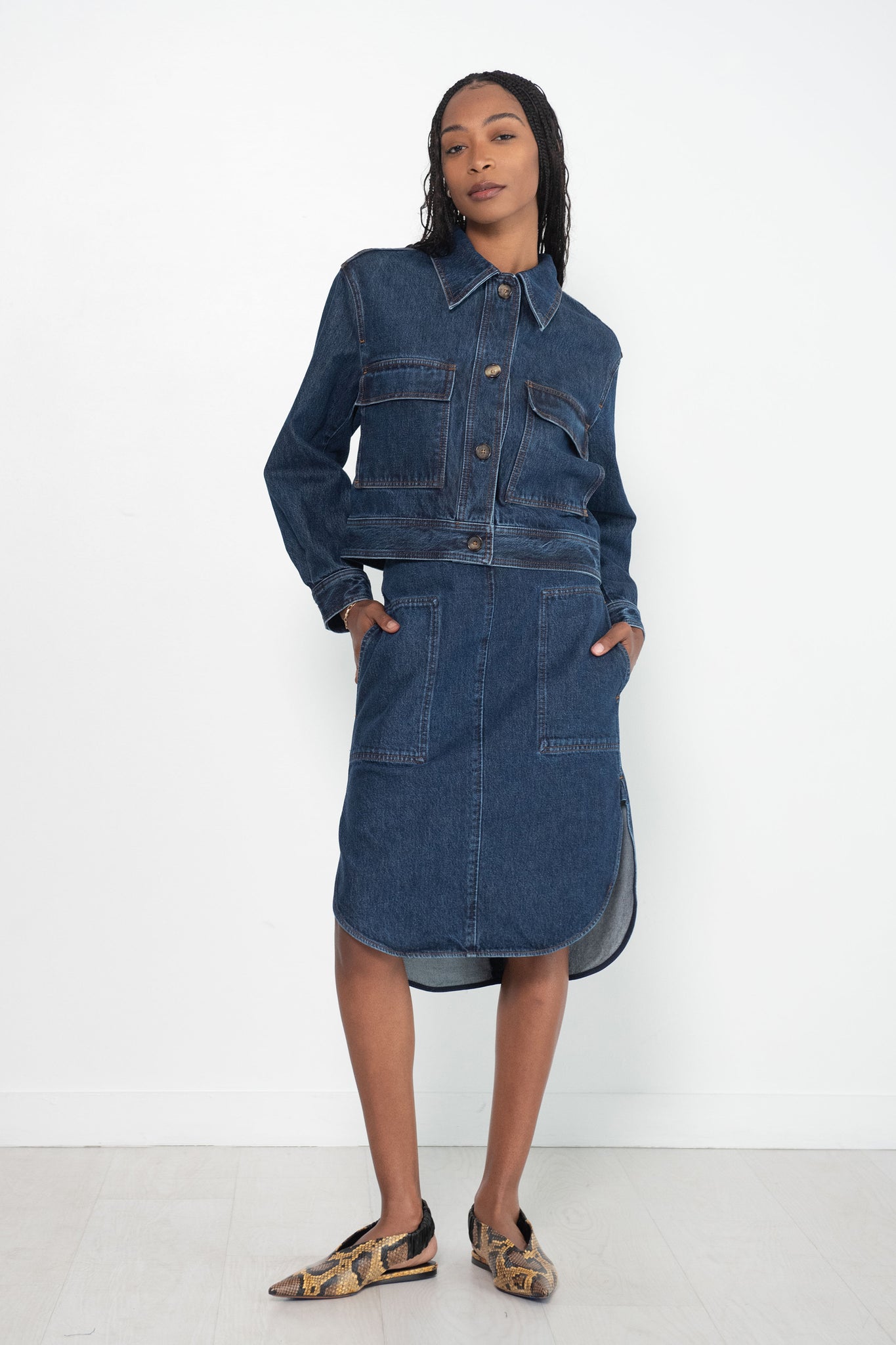 Totême - Cropped Denim Jacket, Dark Blue