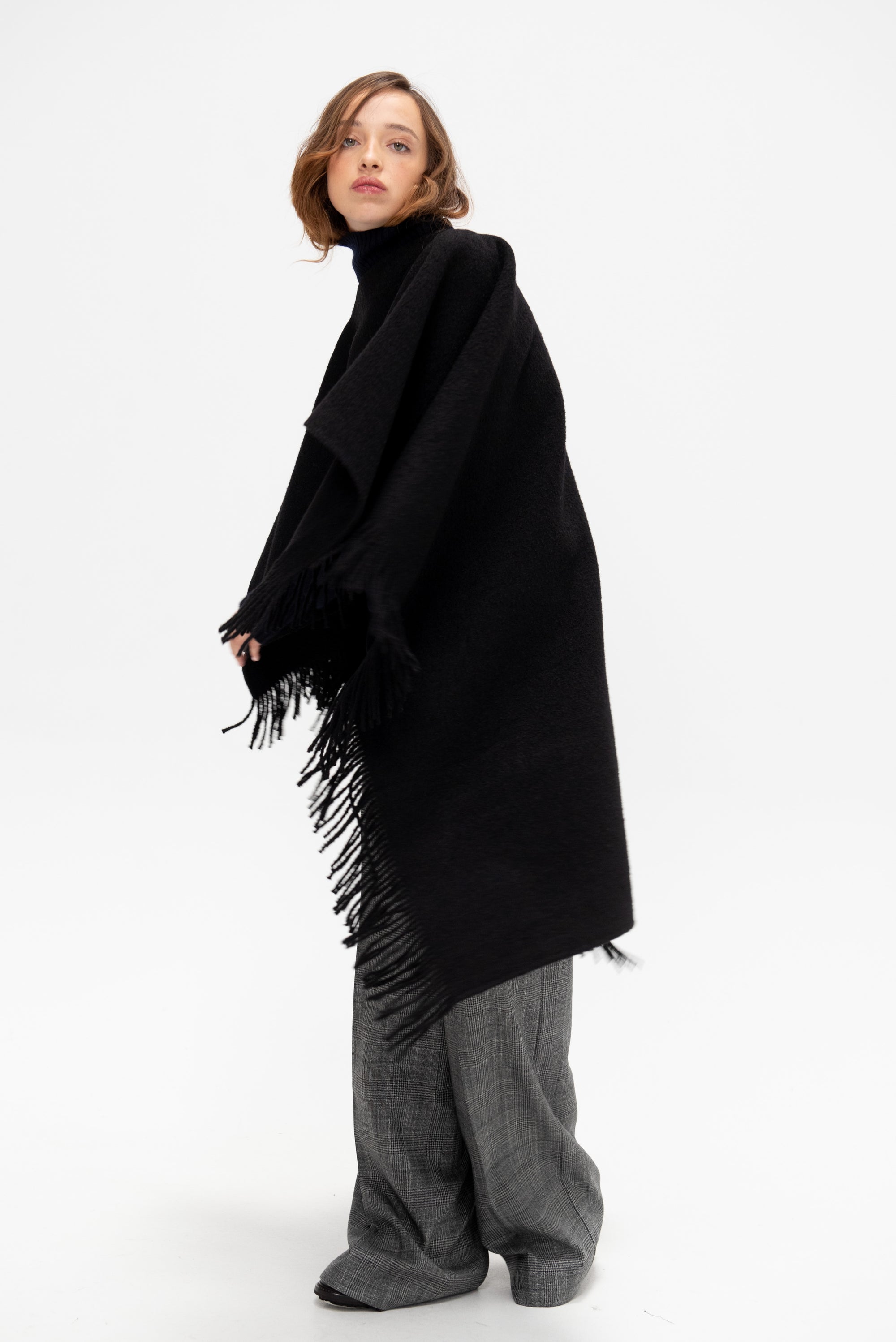 Fringe Poncho, Black