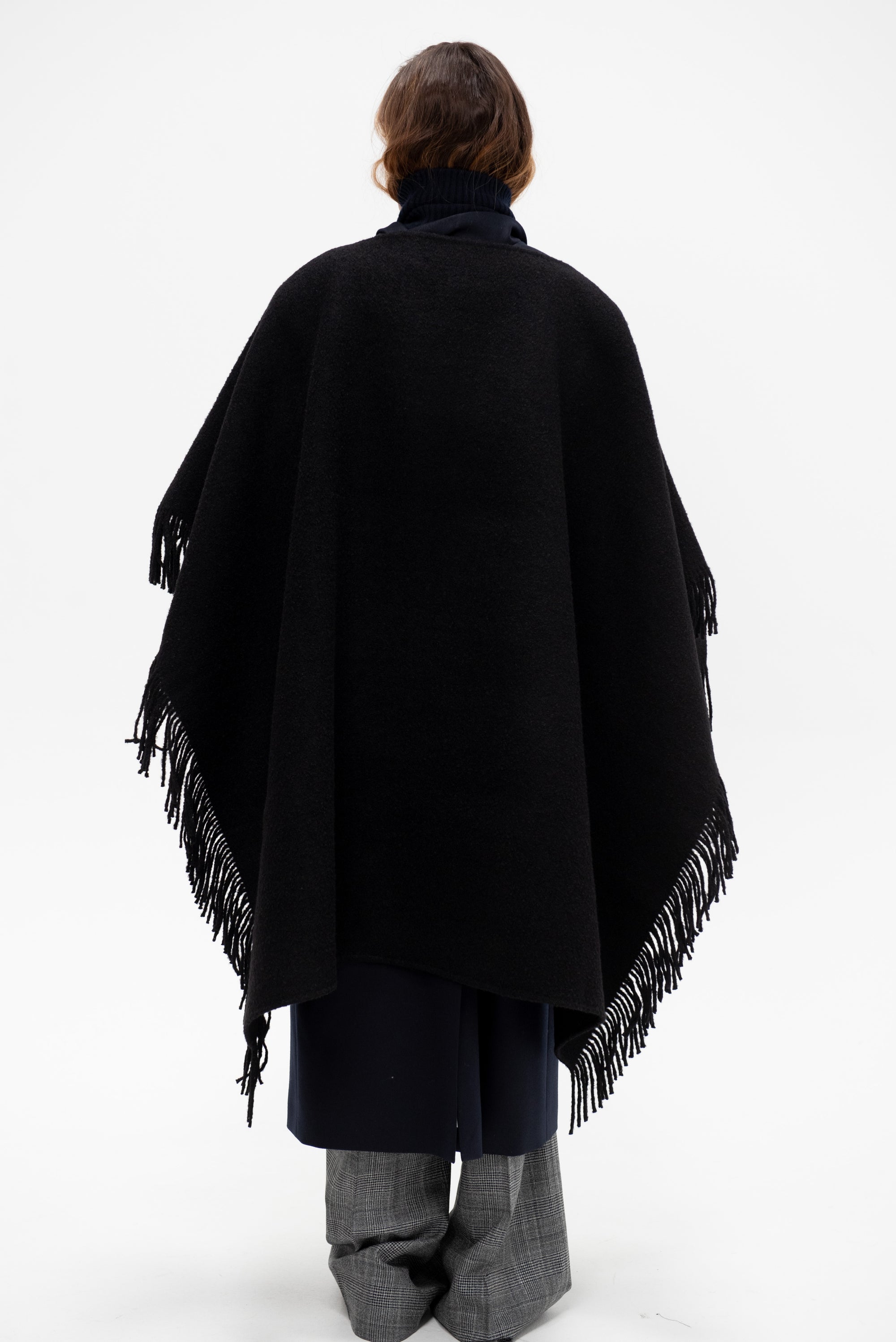 Fringe Poncho, Black