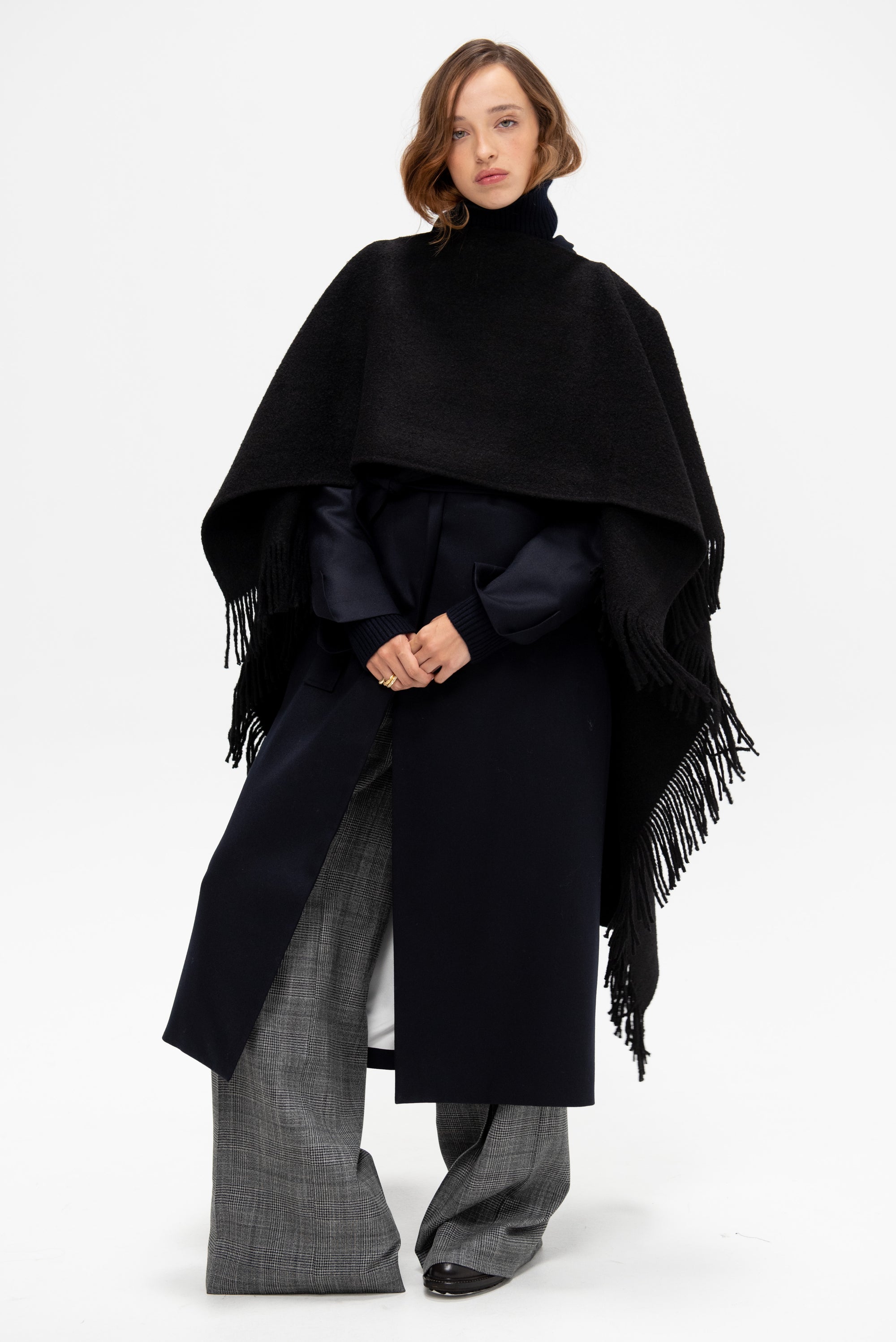 Fringe Poncho, Black