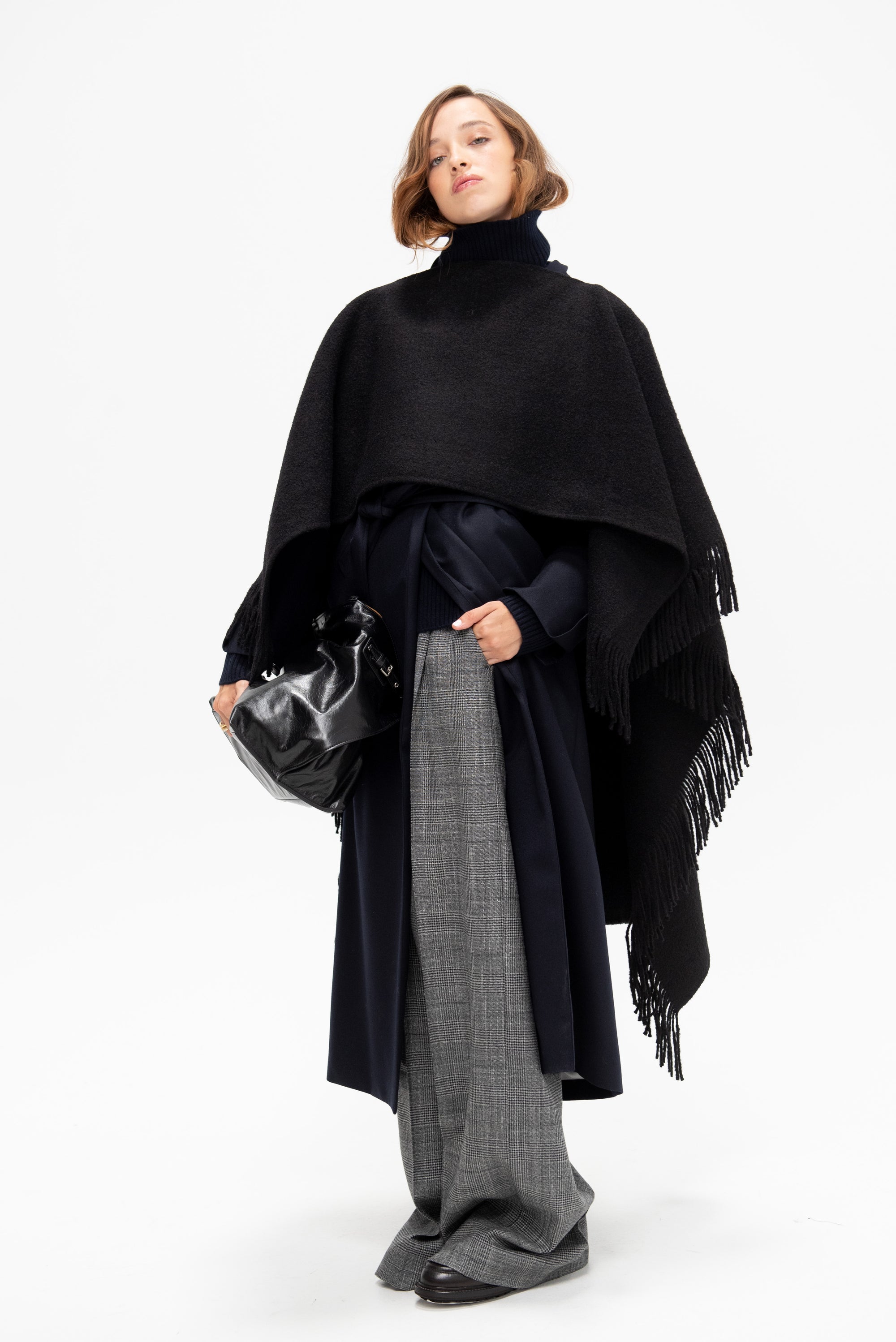 Fringe Poncho, Black
