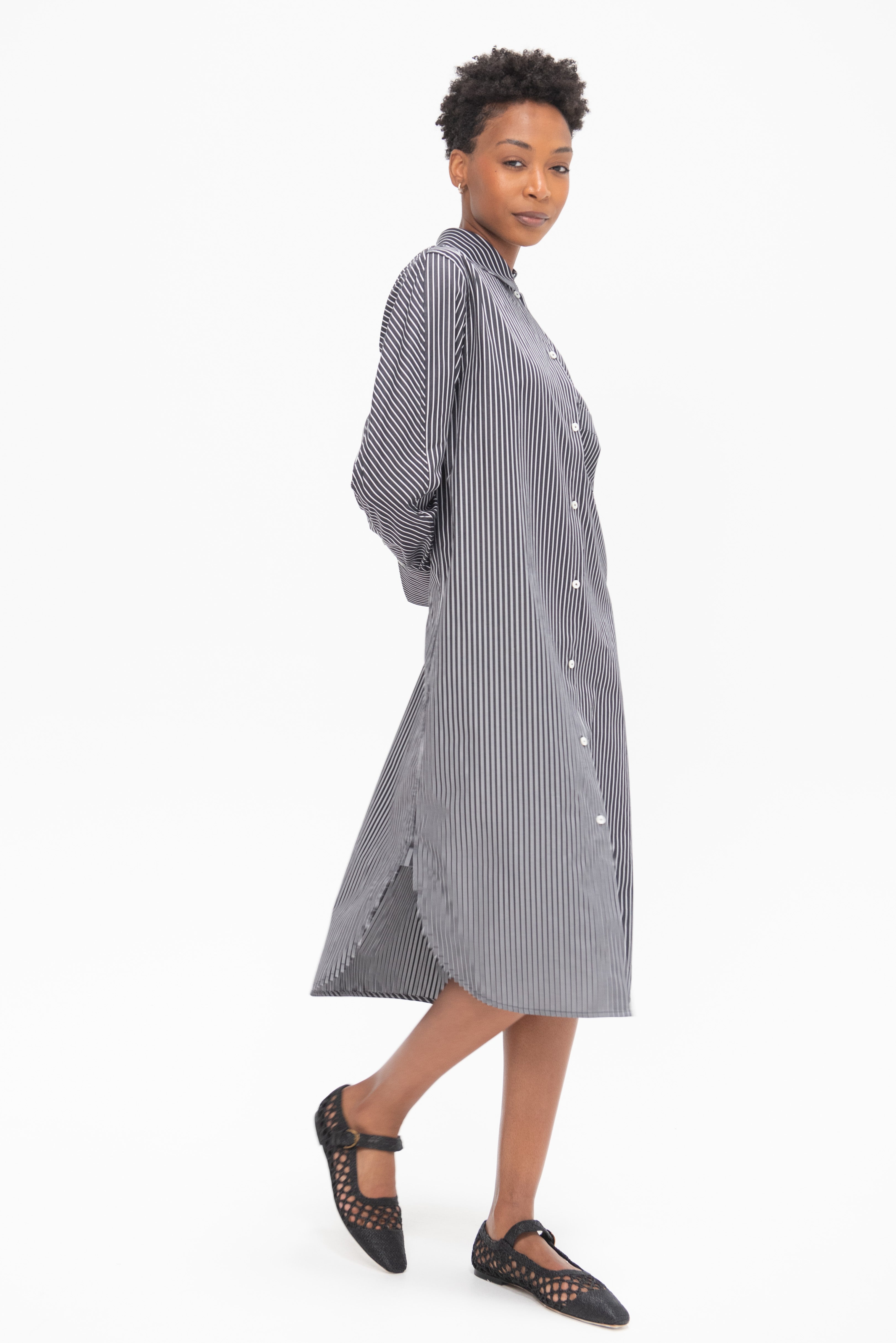ワンピース TOTEME Striped Kimono-Sleeve Shirtdress BLACK/WHITE Toteme Striped Kimono-Sleeve Shirtdress, Black & White