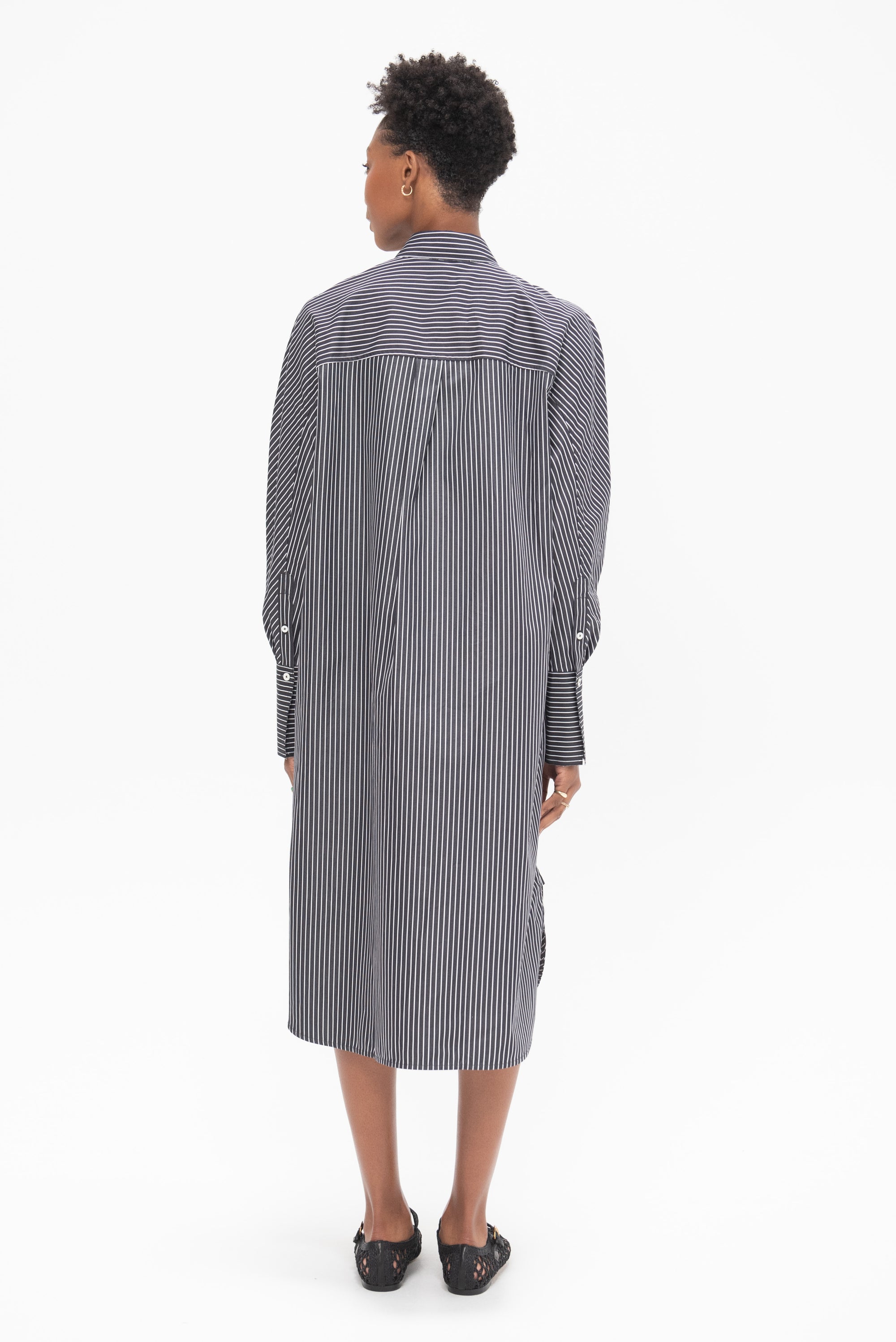 Striped Kimono-Sleeve Shirtdress, Black &amp; White
