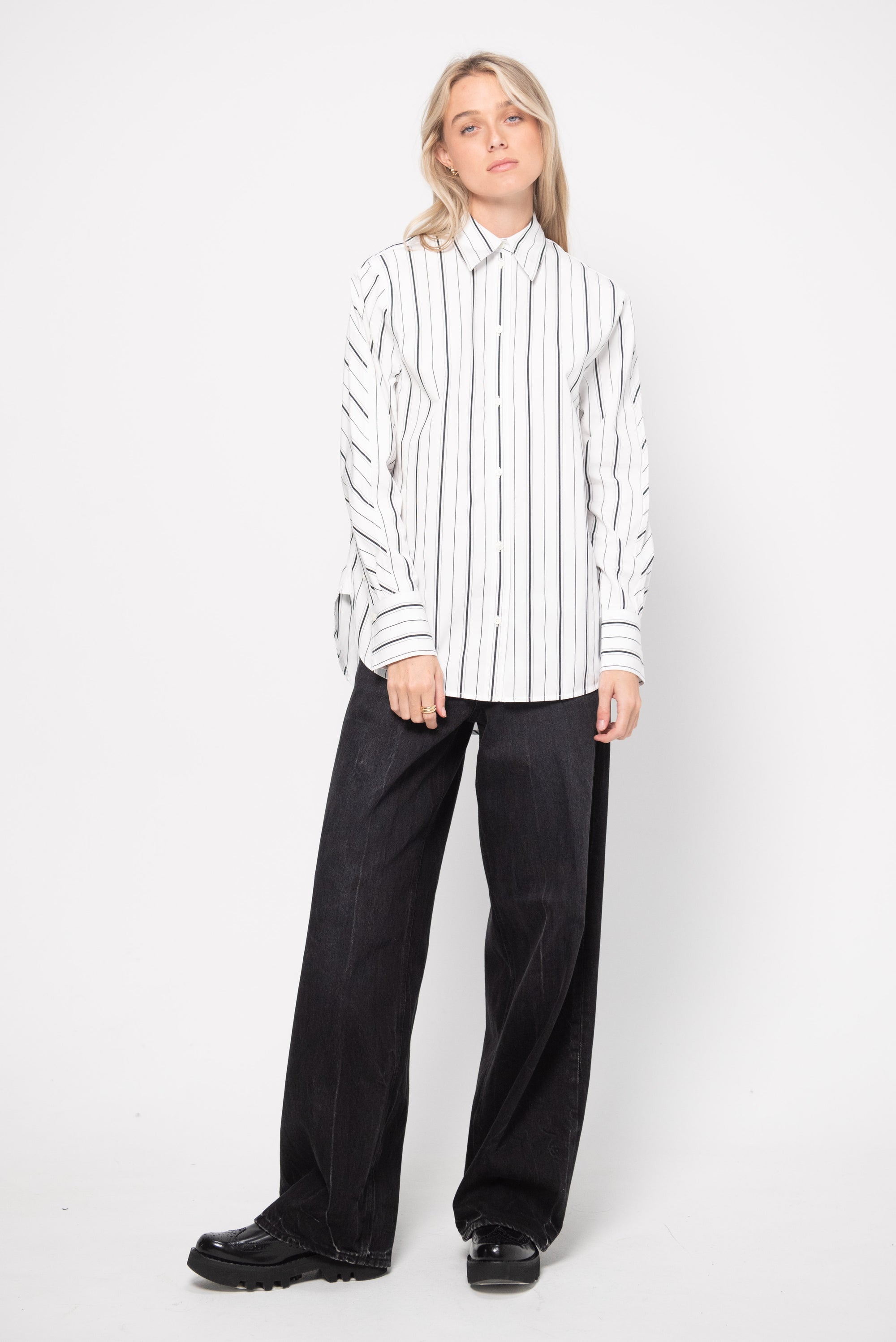 Kimono Sleeve Striped Shirt, White &amp; Black