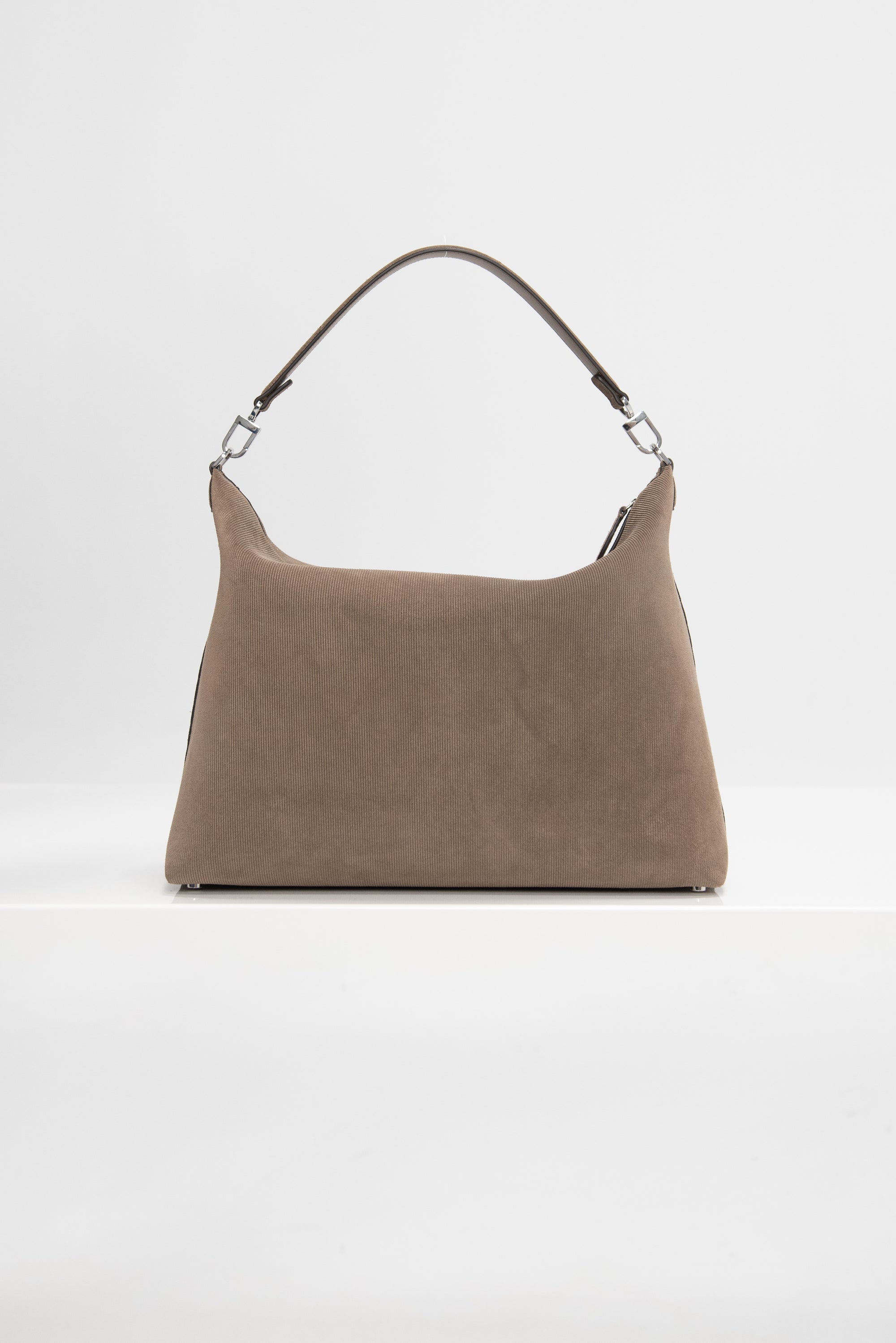 Medium Bevel Cord-Suede Bag, Dark Taupe