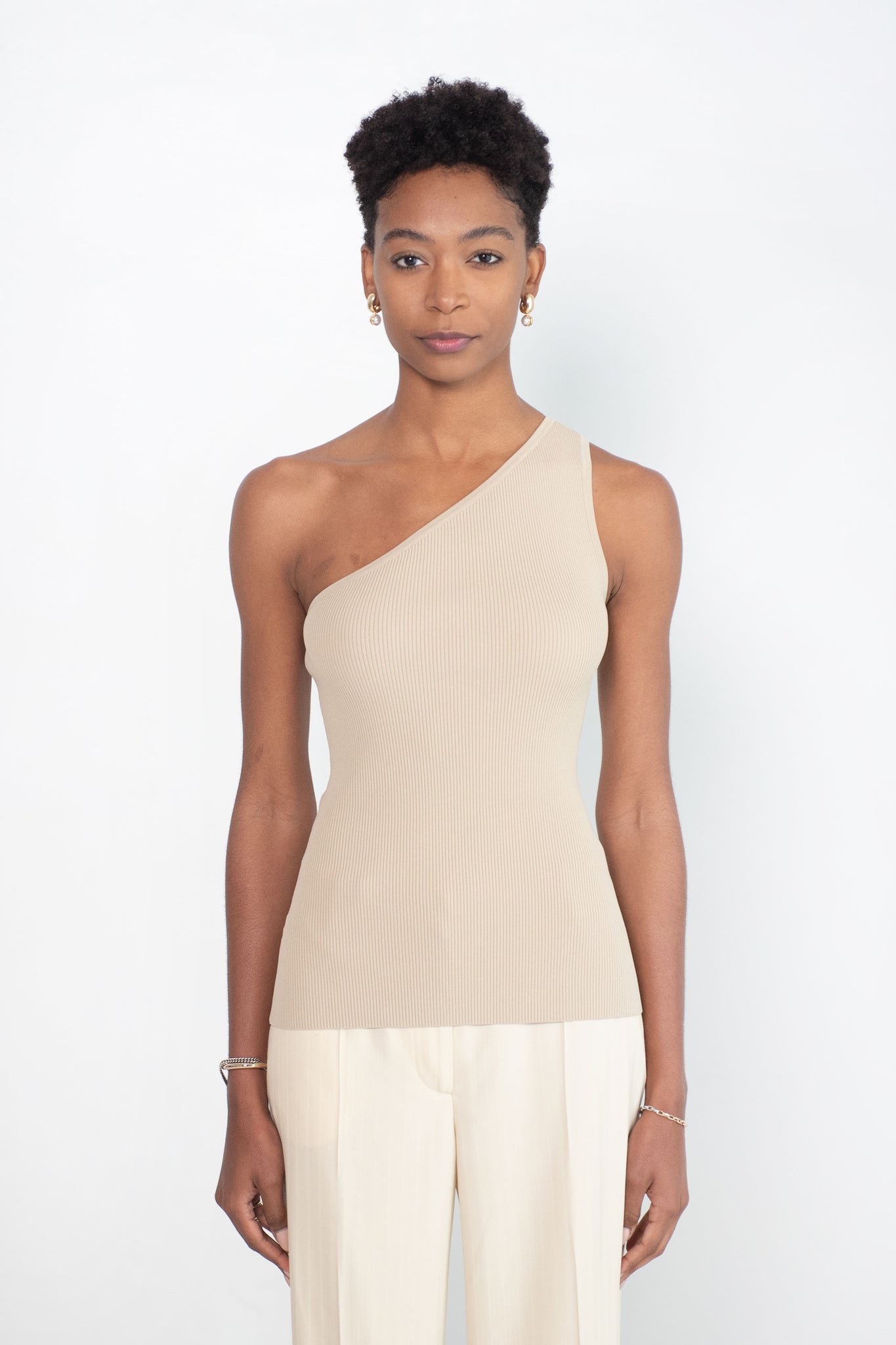 Totême - One-Shoulder Ribbed Top, Overcast Beige