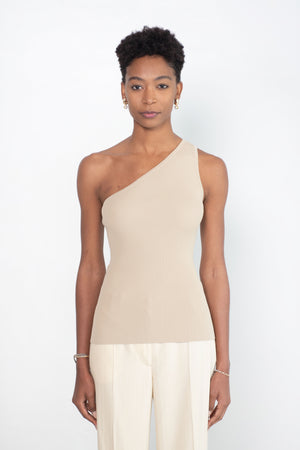 Totême - One-Shoulder Ribbed Top, Overcast Beige