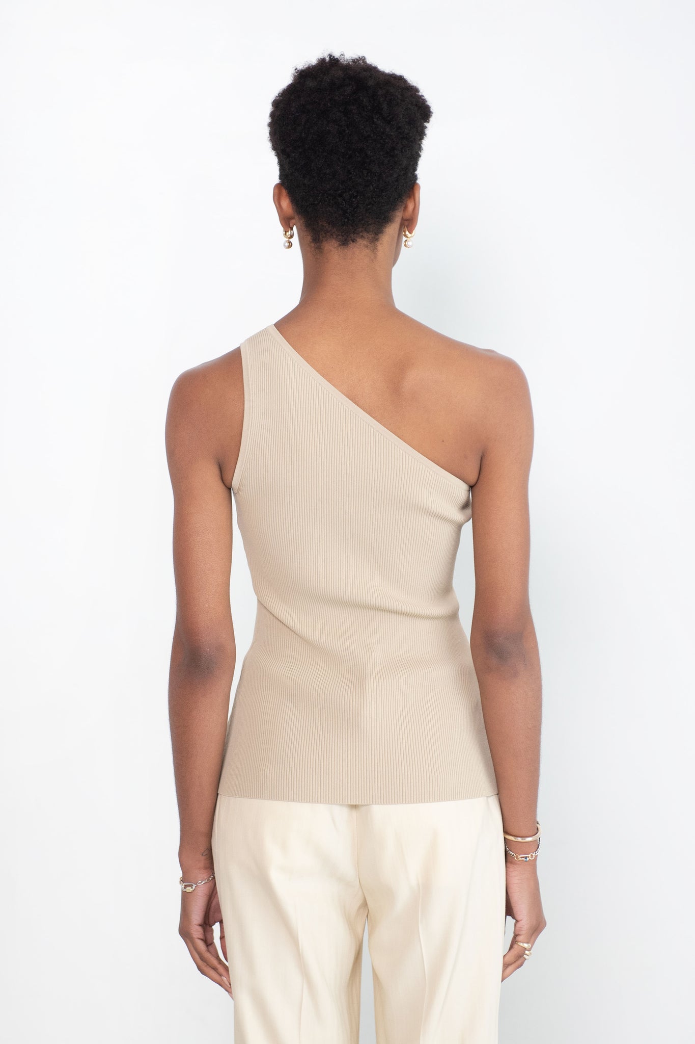 Totême - One-Shoulder Ribbed Top, Overcast Beige
