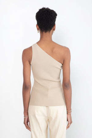 Totême - One-Shoulder Ribbed Top, Overcast Beige