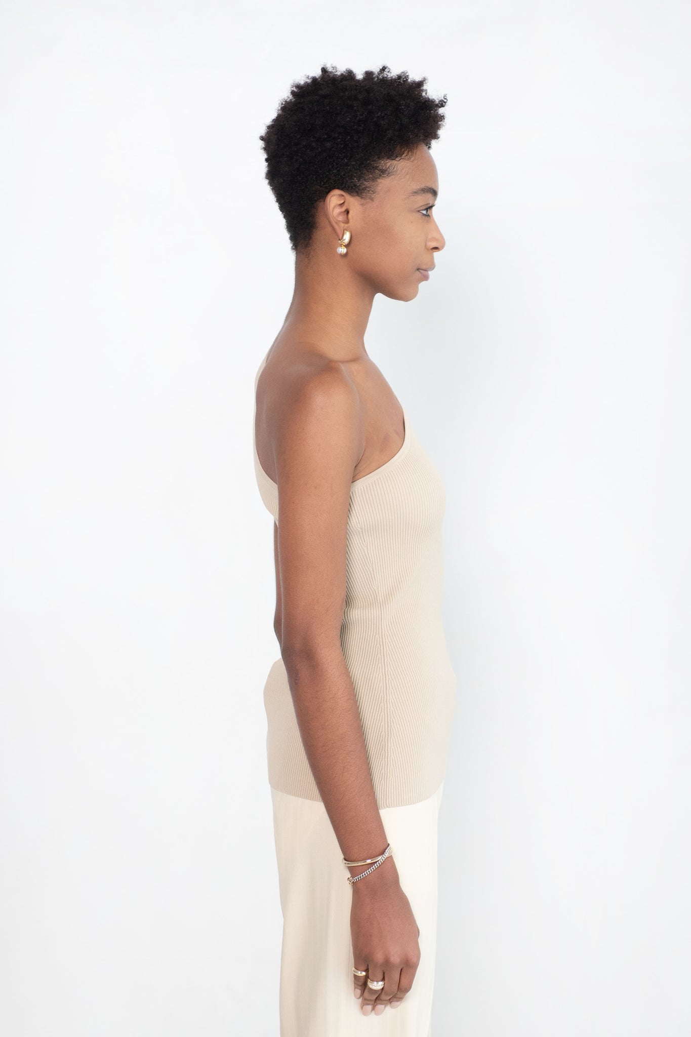 Totême - One-Shoulder Ribbed Top, Overcast Beige
