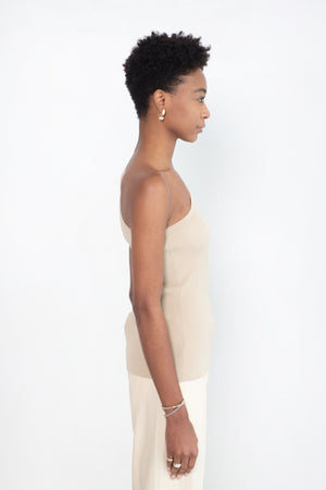 Totême - One-Shoulder Ribbed Top, Overcast Beige