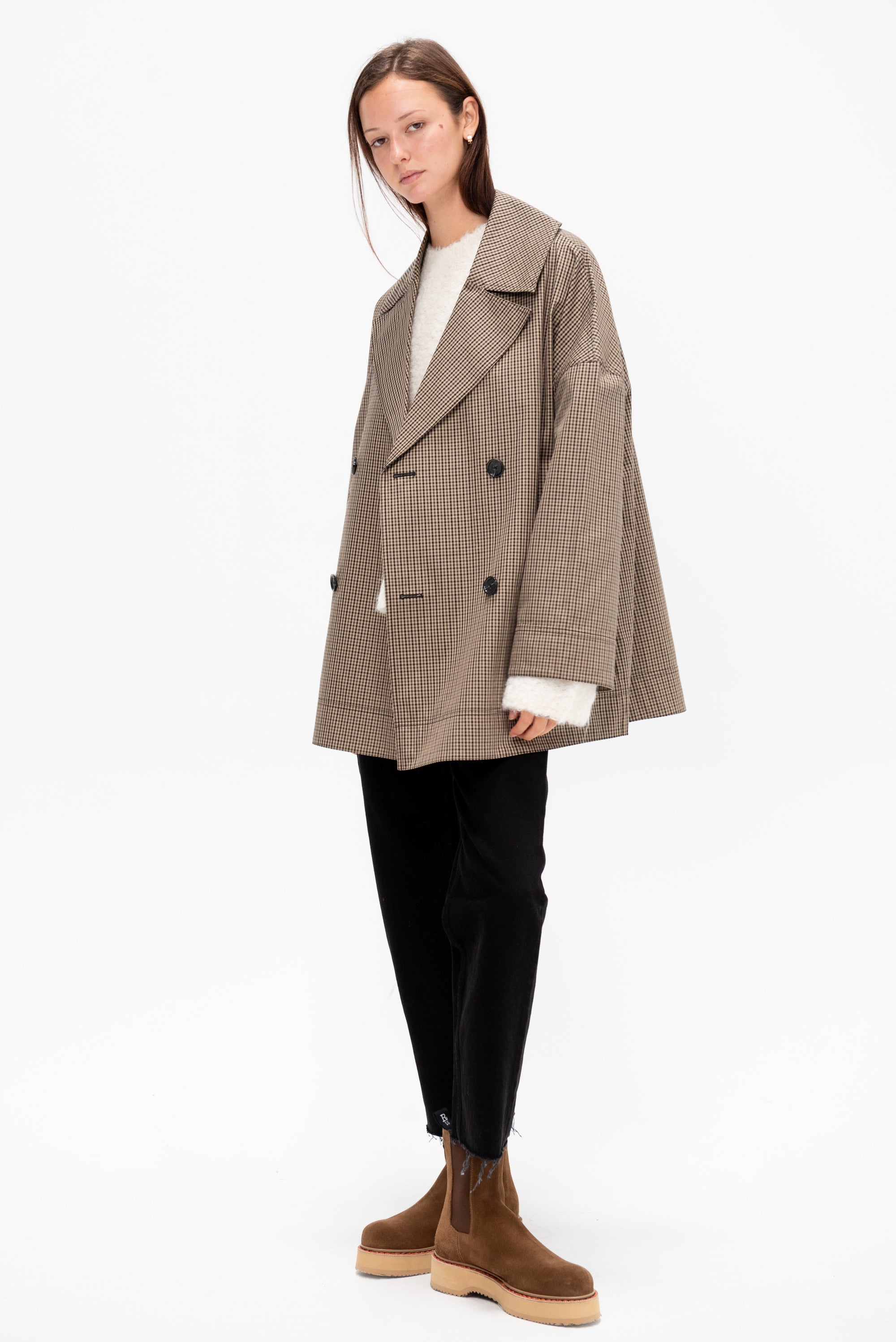 Oversized Herringbone Jacket, Beige &amp; Black