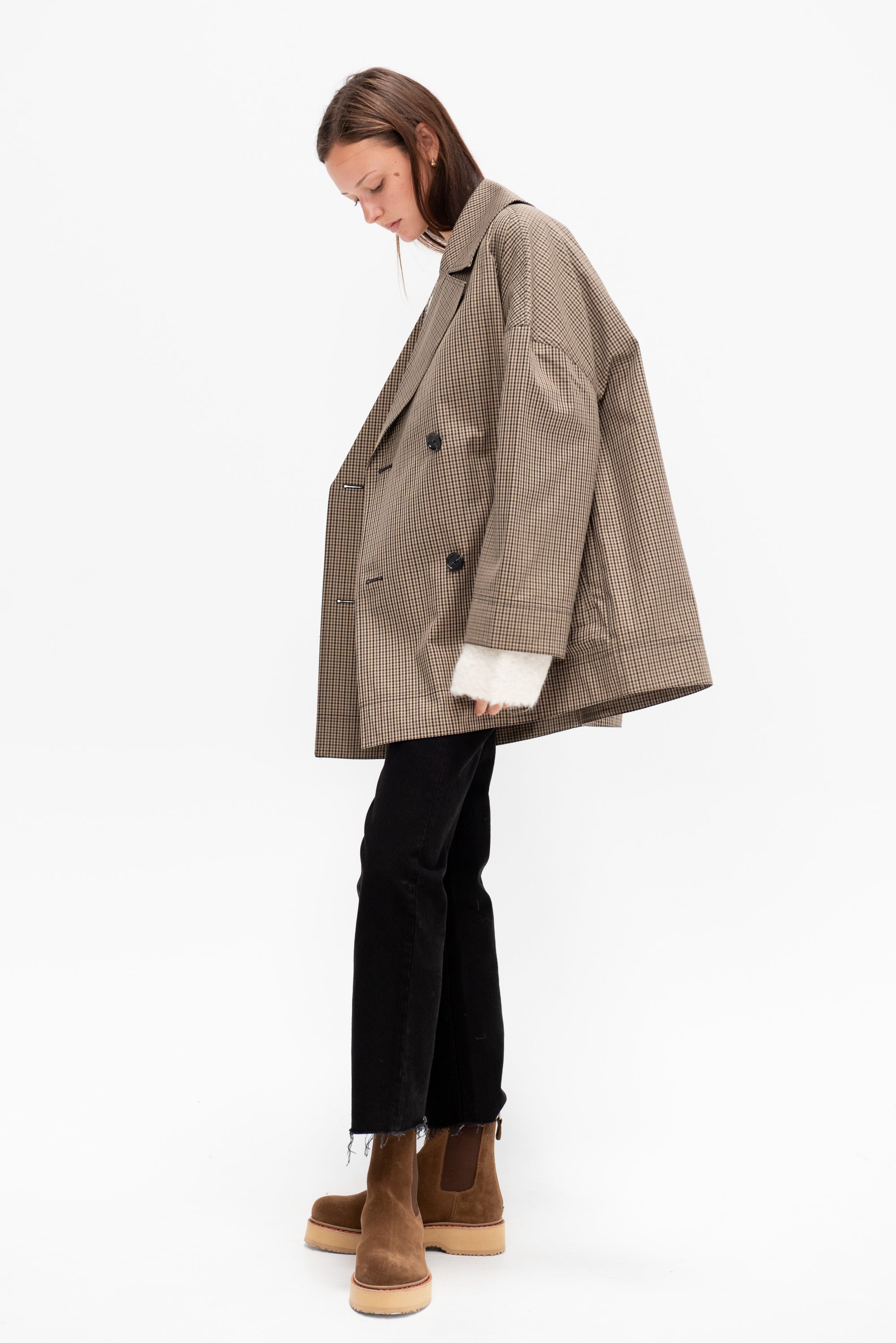 Oversized Herringbone Jacket, Beige &amp; Black