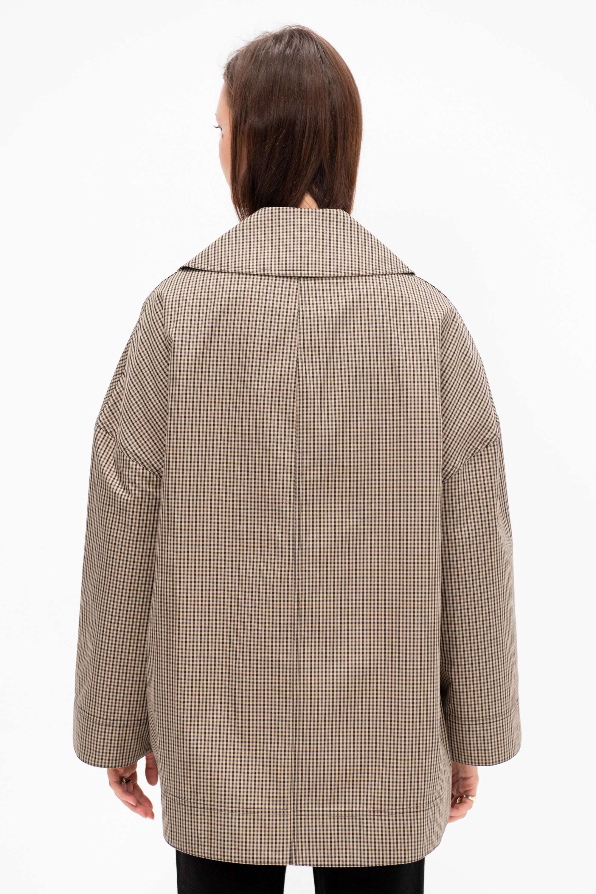 Oversized Herringbone Jacket, Beige &amp; Black