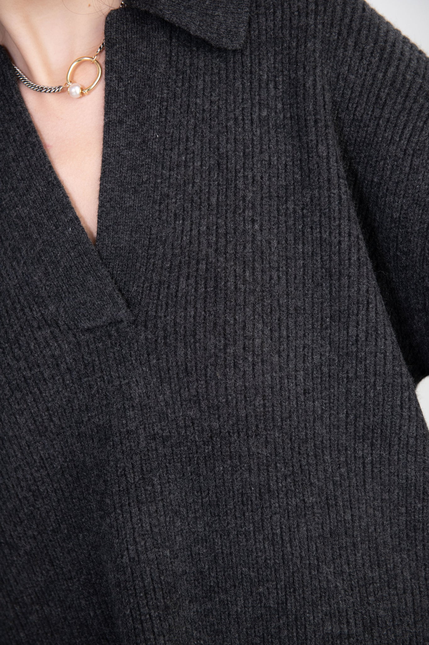 Totême - Ribbed Polo Knit, Charcoal Melange
