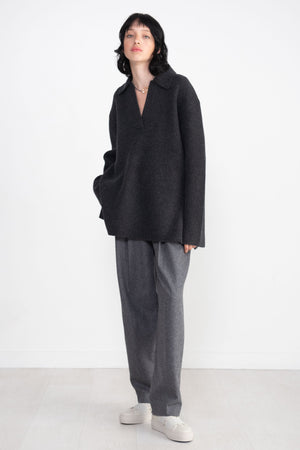 Totême - Ribbed Polo Knit, Charcoal Melange