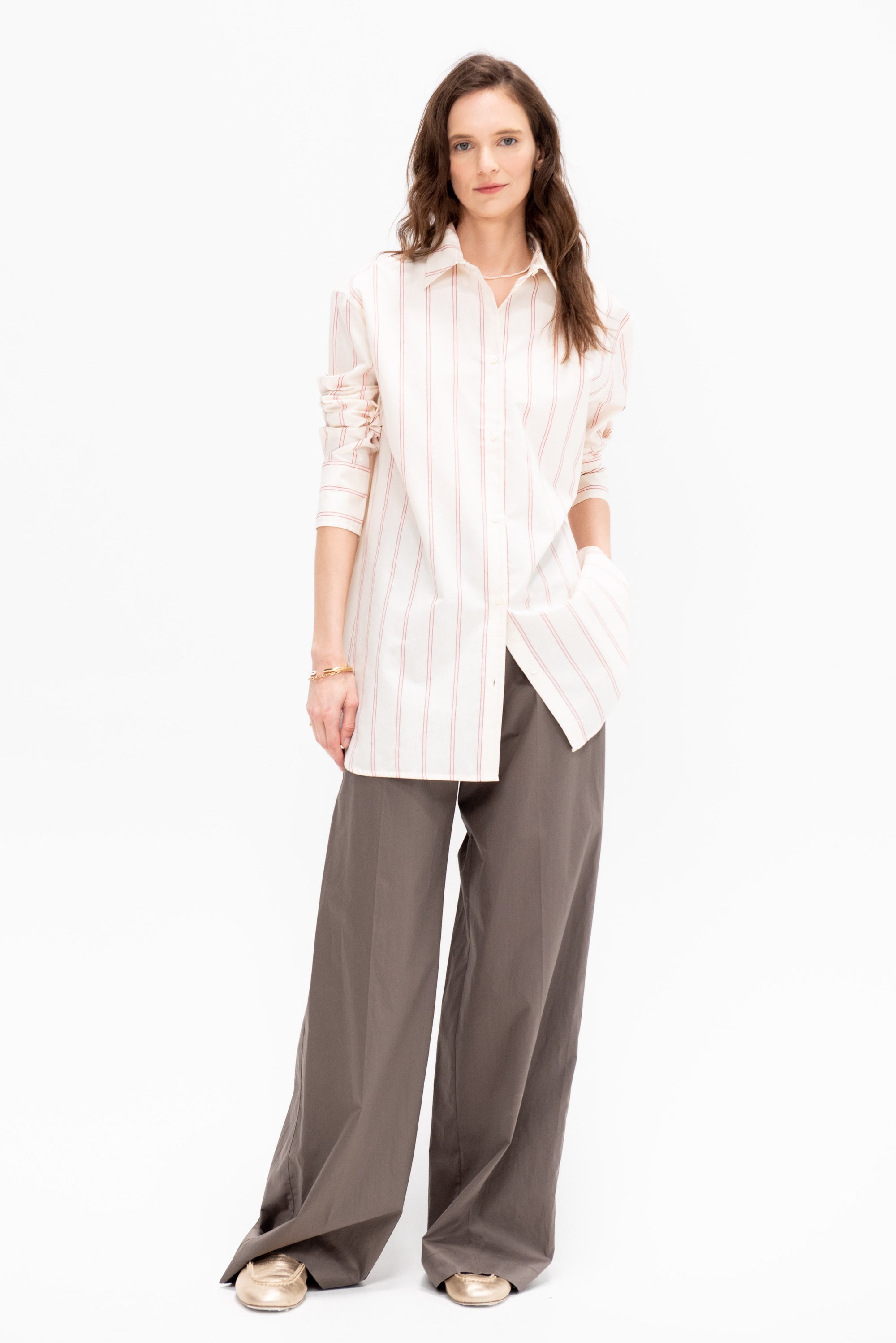 Relaxed Striped Shirt, Ecru Blossom