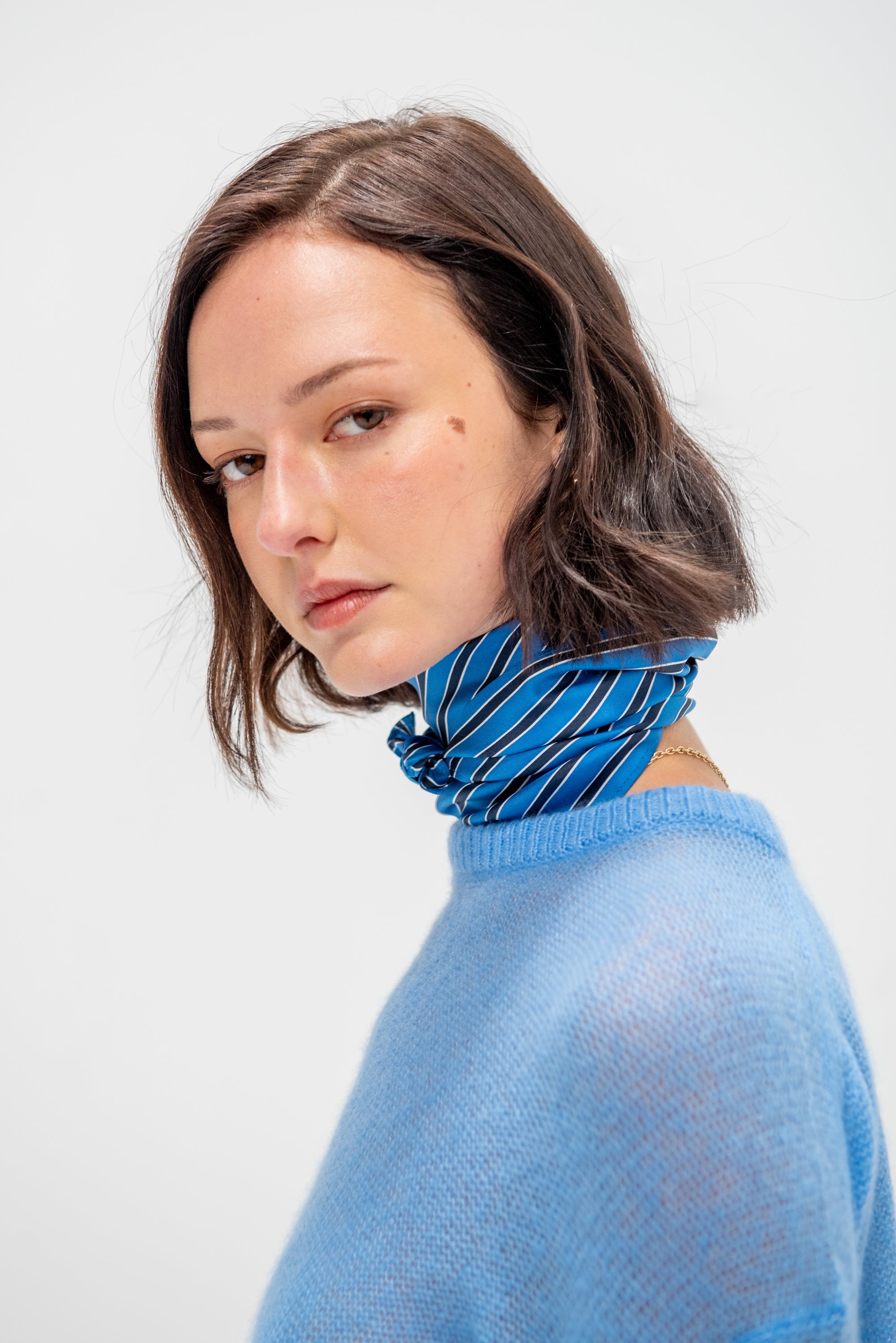 Striped Silk Scarf, Blue &amp; Navy