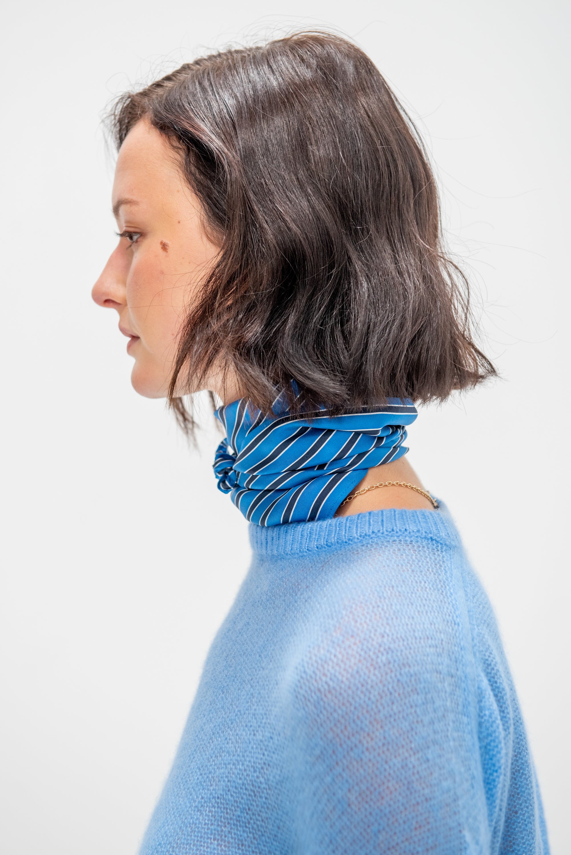 Striped Silk Scarf, Blue &amp; Navy