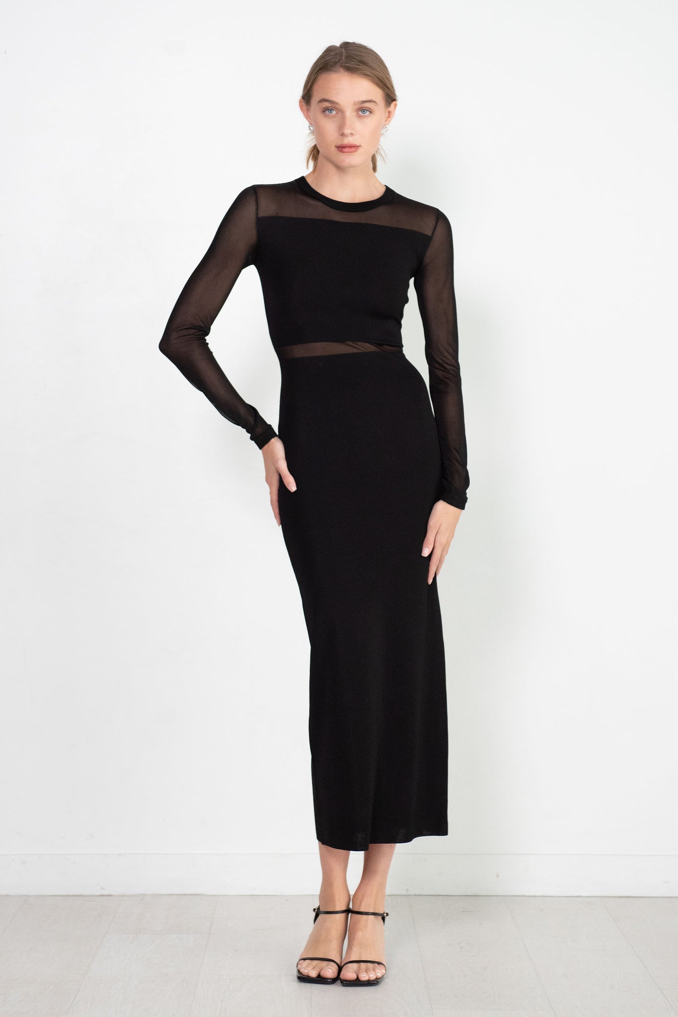Toteme SemiSheer Knitted Cocktail Dress, Black Kick Pleat