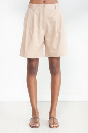 Totême - Pleated Cotton-Twill Shorts, Overcast Beige