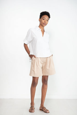 Totême - Pleated Cotton-Twill Shorts, Overcast Beige