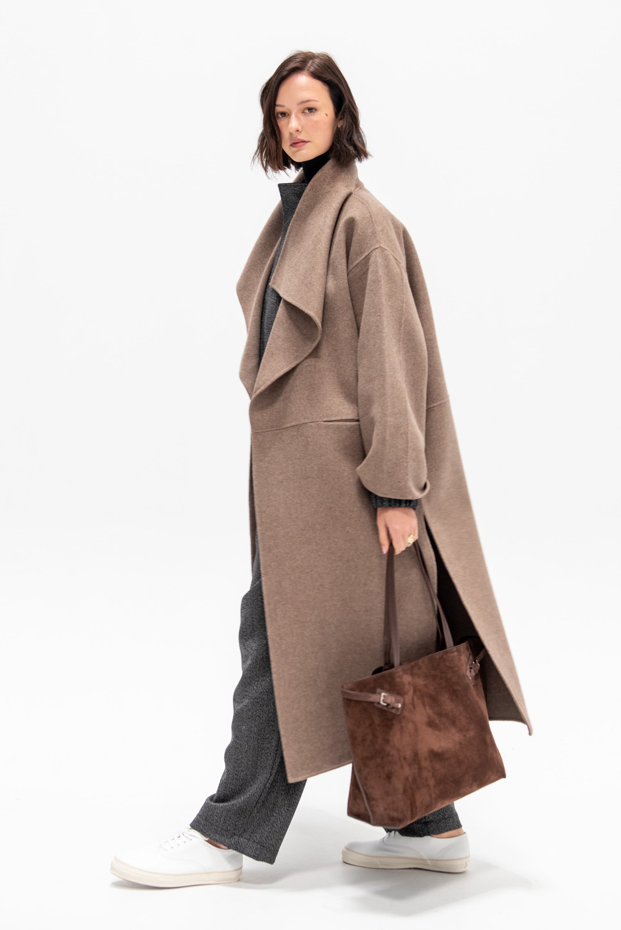 Signature Wool Cashmere Coat, Oak Melange