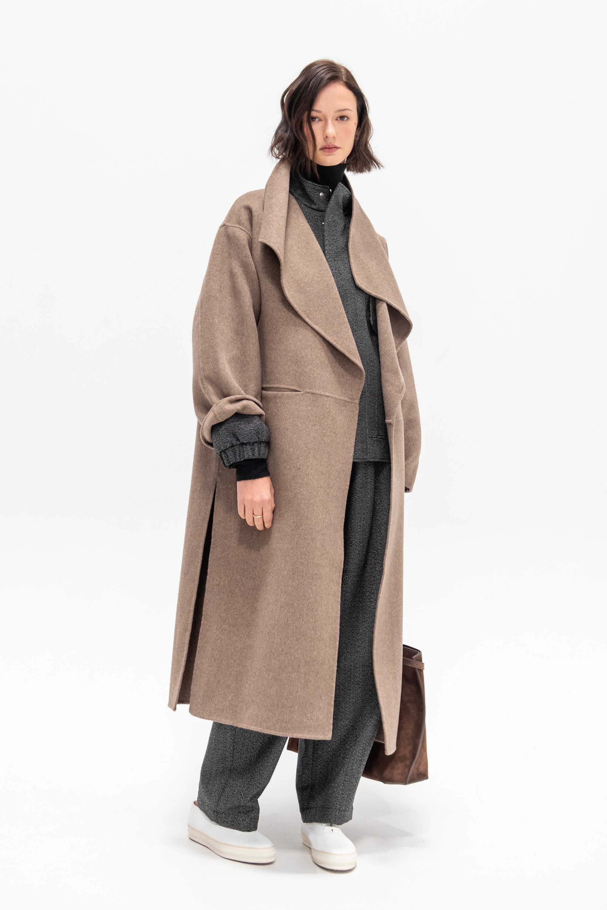 Signature Wool Cashmere Coat, Oak Melange