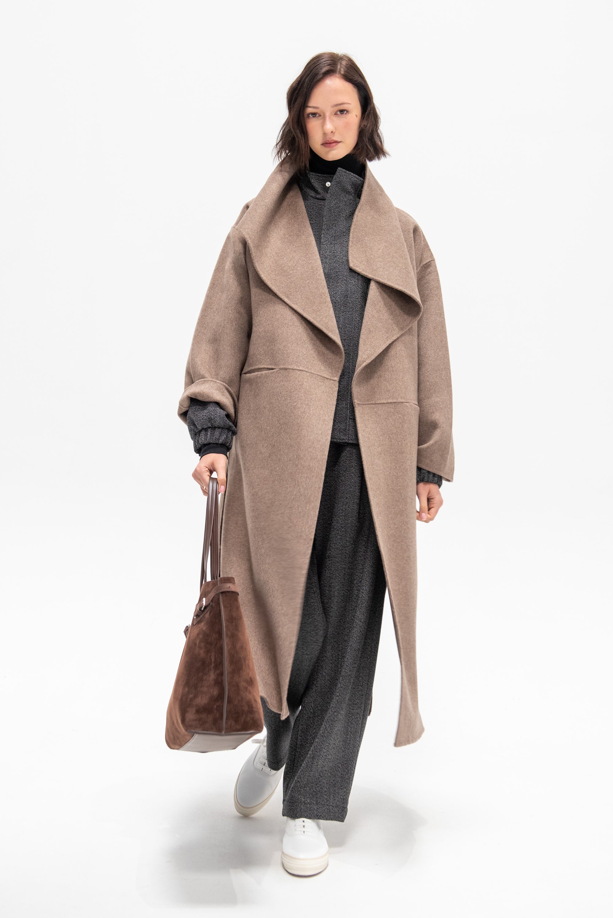 Signature Wool Cashmere Coat, Oak Melange