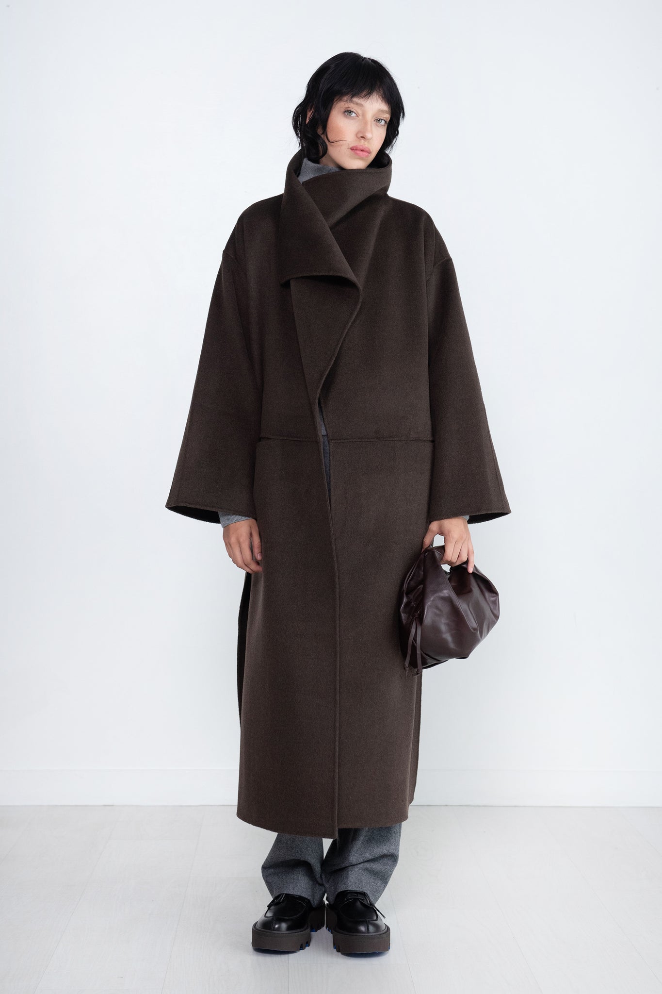 Totême - Signature Wool Cashmere Coat, Chocolate Melange