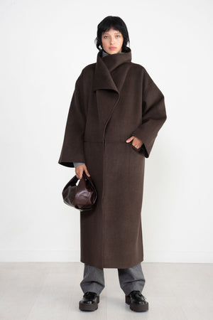 Totême - Signature Wool Cashmere Coat, Chocolate Melange