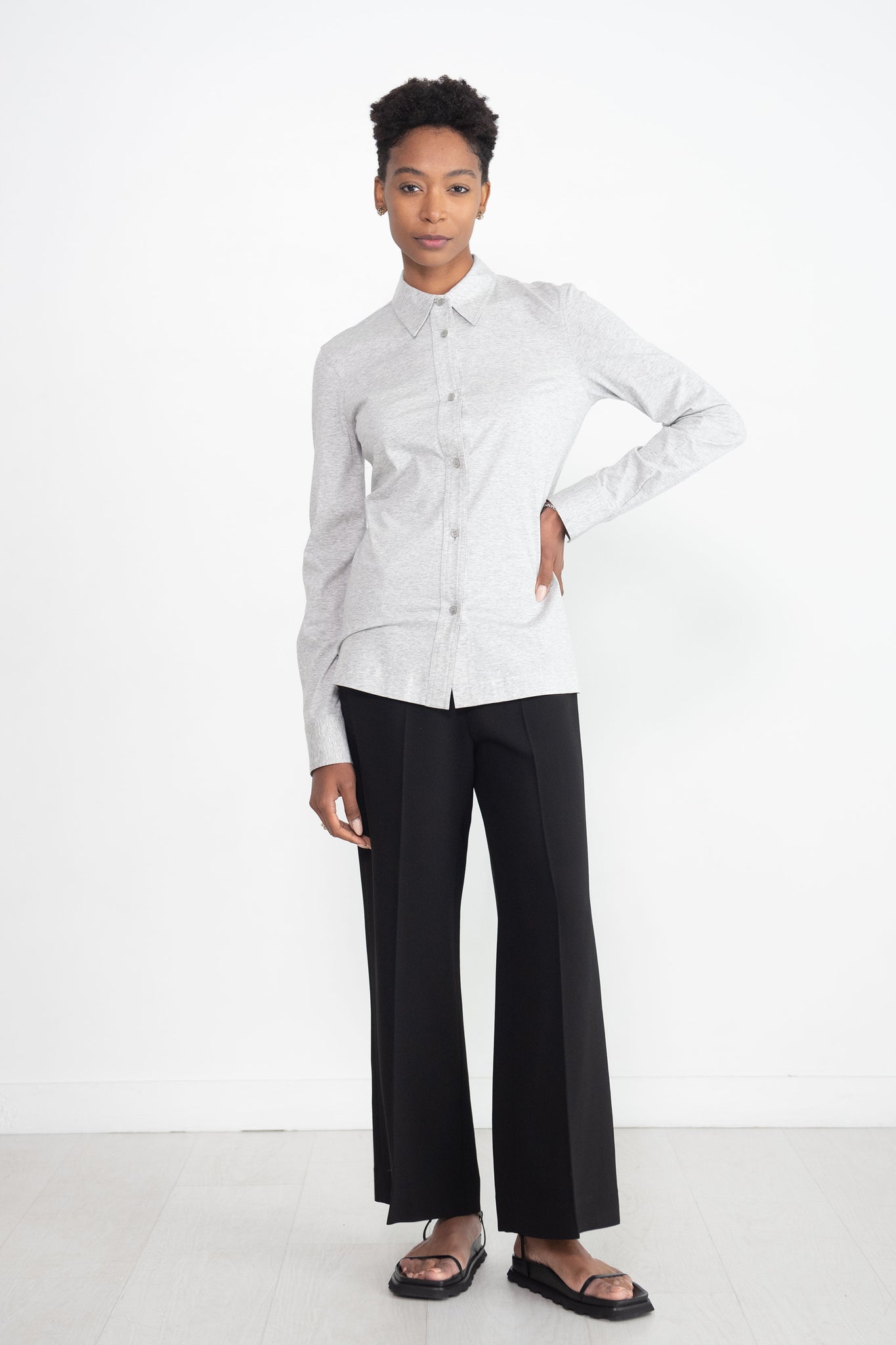 Totême - Slim Cotton-Jersey Shirt, Grey Mélange
