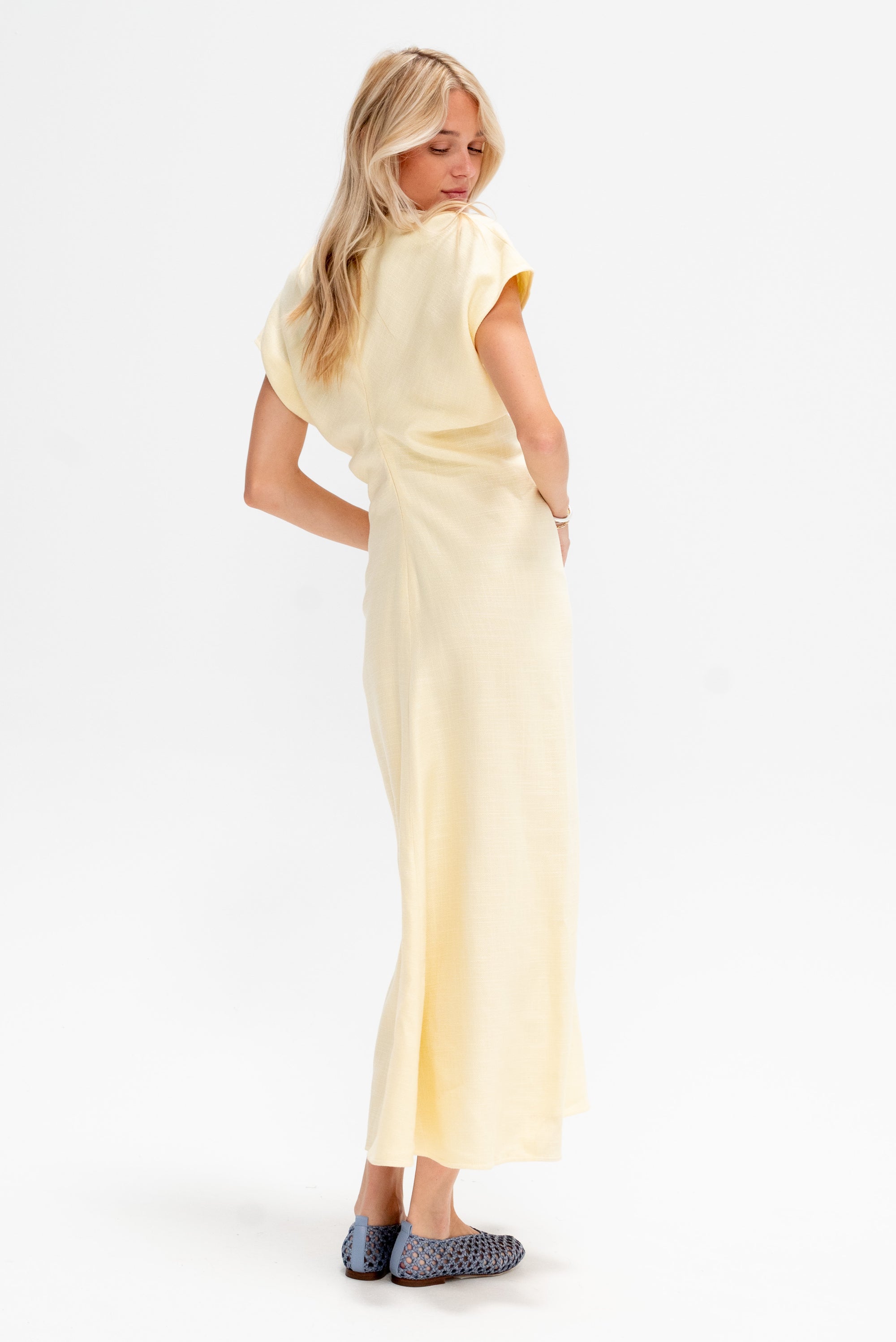 Slouch Waist Basketweave Dress, Straw