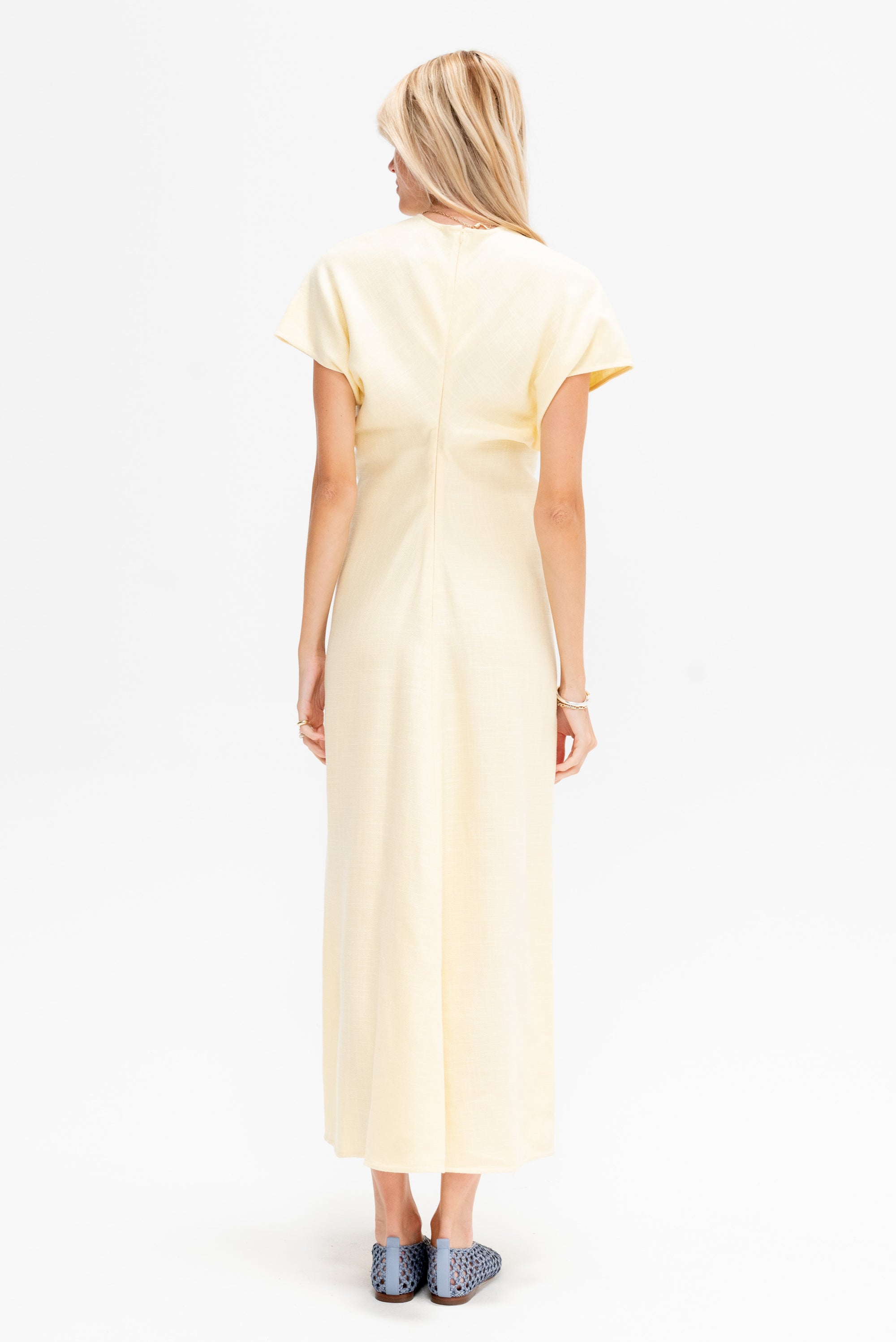 Slouch Waist Basketweave Dress, Straw