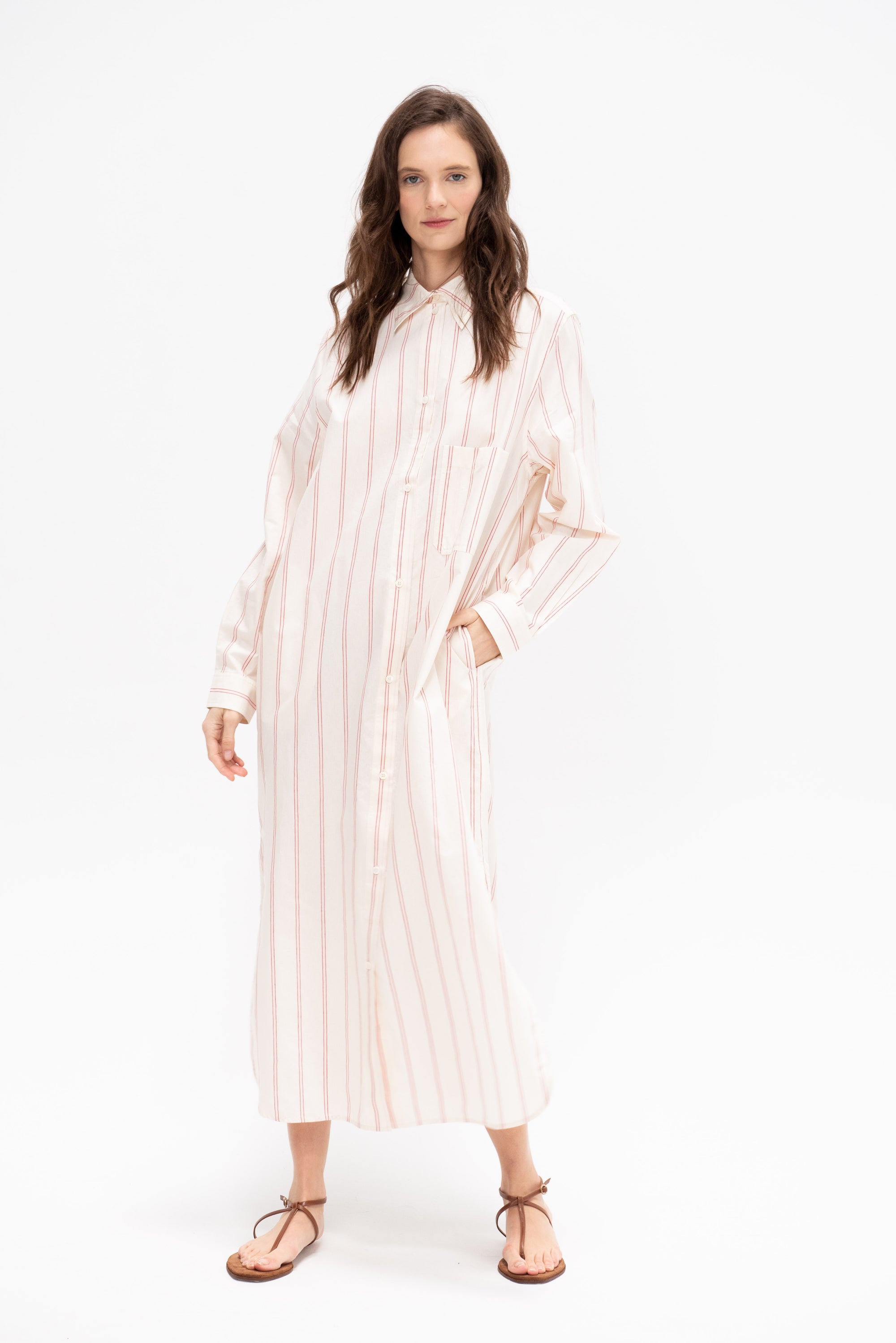 Striped Tunic Dress, Ecru &amp; Blossom