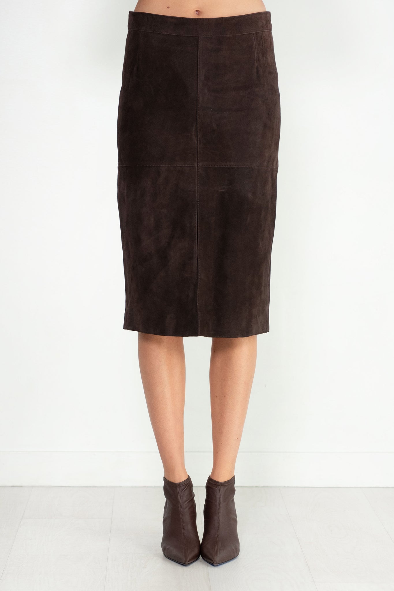 TOTEME - Paneled Suede Skirt, Chocolate