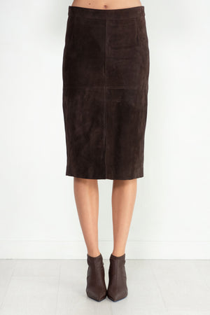 TOTEME - Paneled Suede Skirt, Chocolate