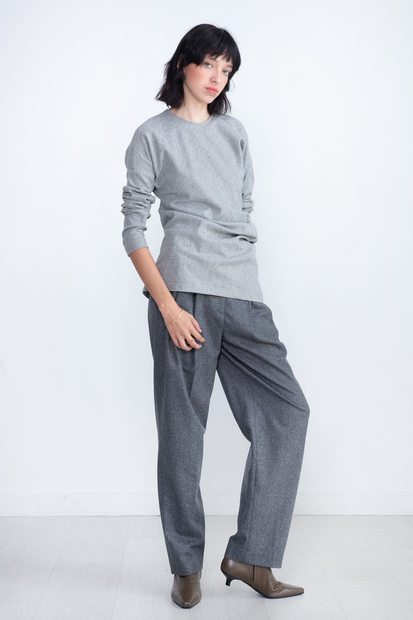TOTEME - Twisted Flannel Top, Light Grey Mélange