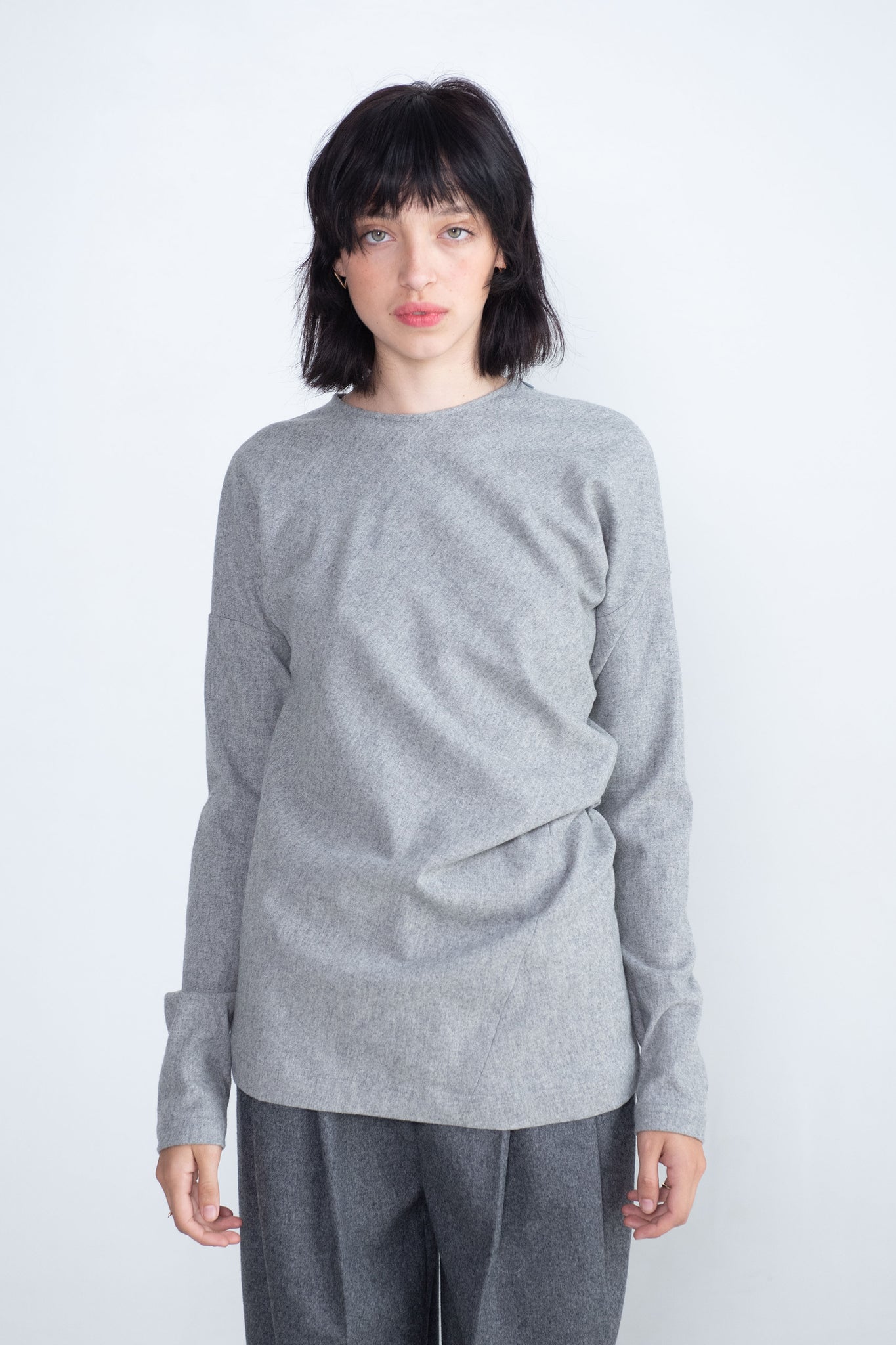 TOTEME - Twisted Flannel Top, Light Grey Mélange