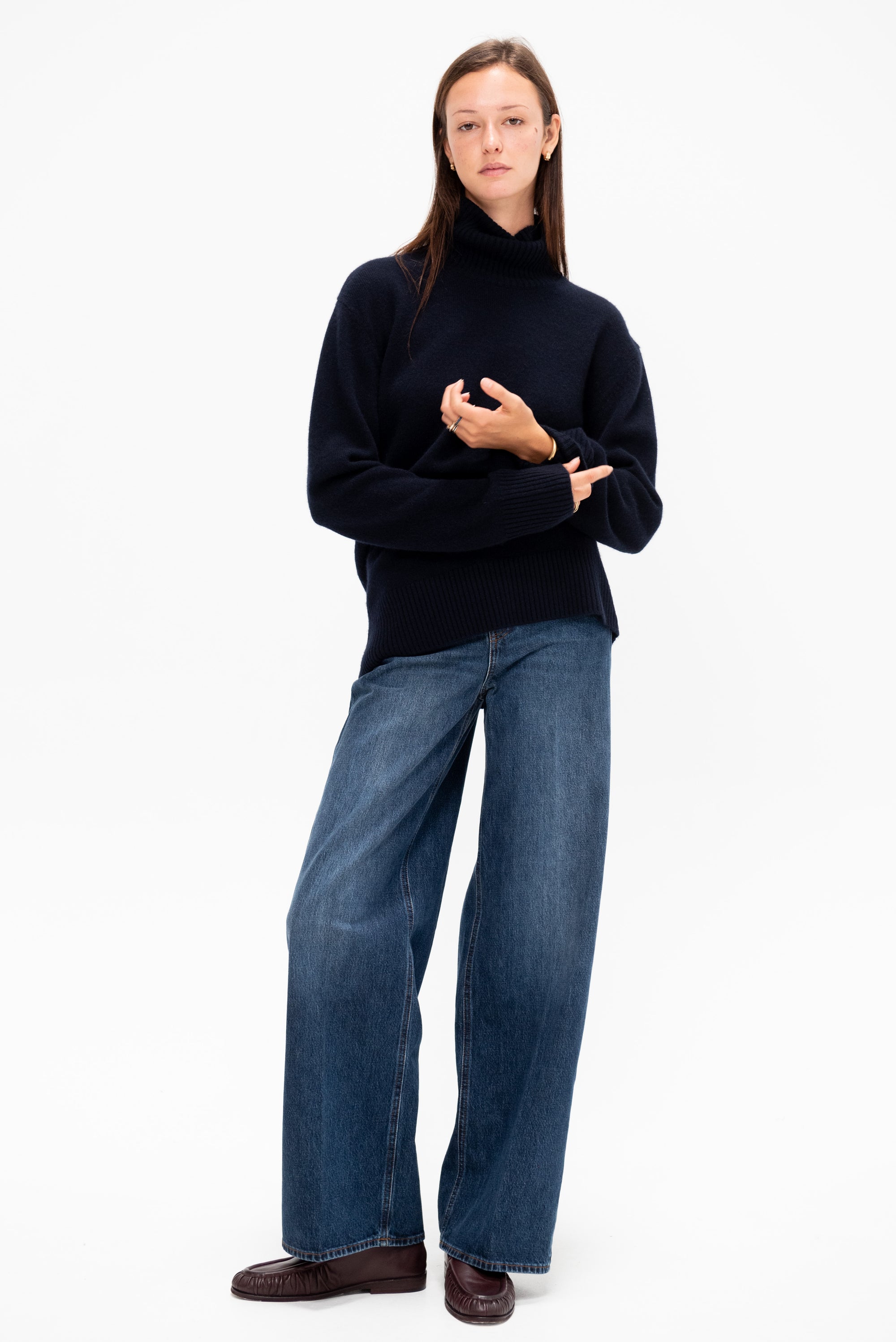 Wide Leg Denim, Dark Blue