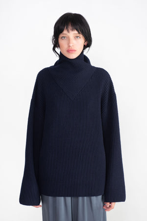 Totême - Wrapped-Neck Knit, Navy