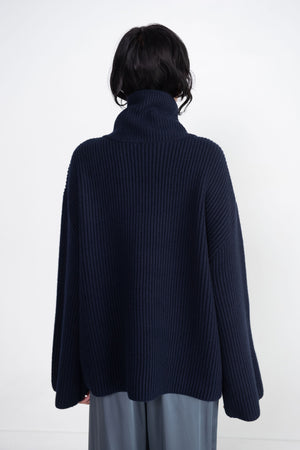 Totême - Wrapped-Neck Knit, Navy