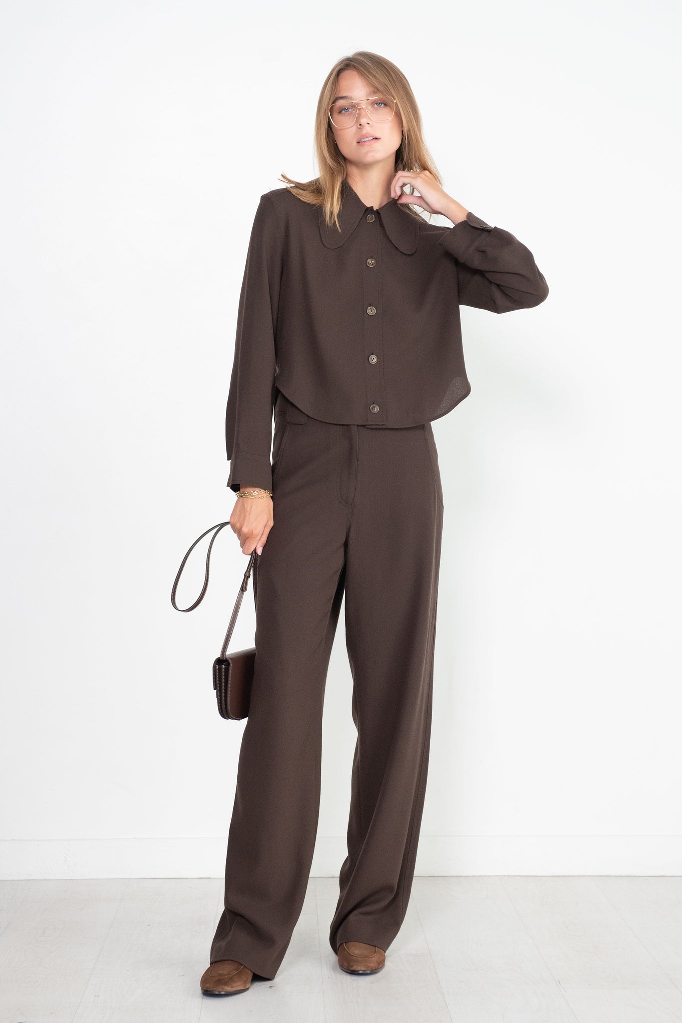 Veronique Leroy - Rounded Collar Shirt, Chocolate